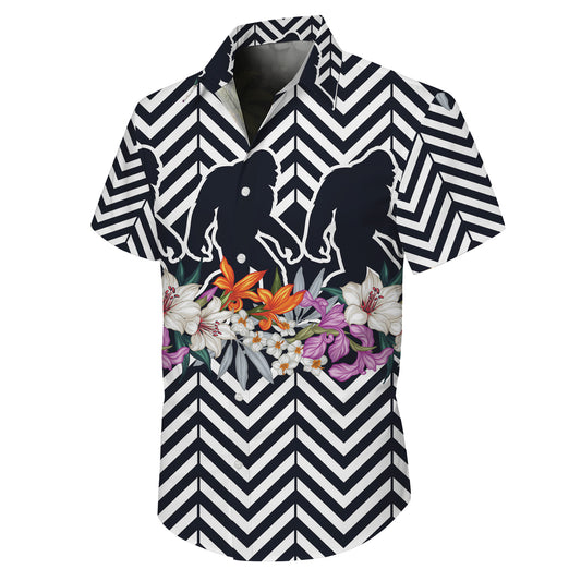 Bigfoot Zigzag Pattern Tropical Flower Hawaiian Shirt for Men & Women Aloha