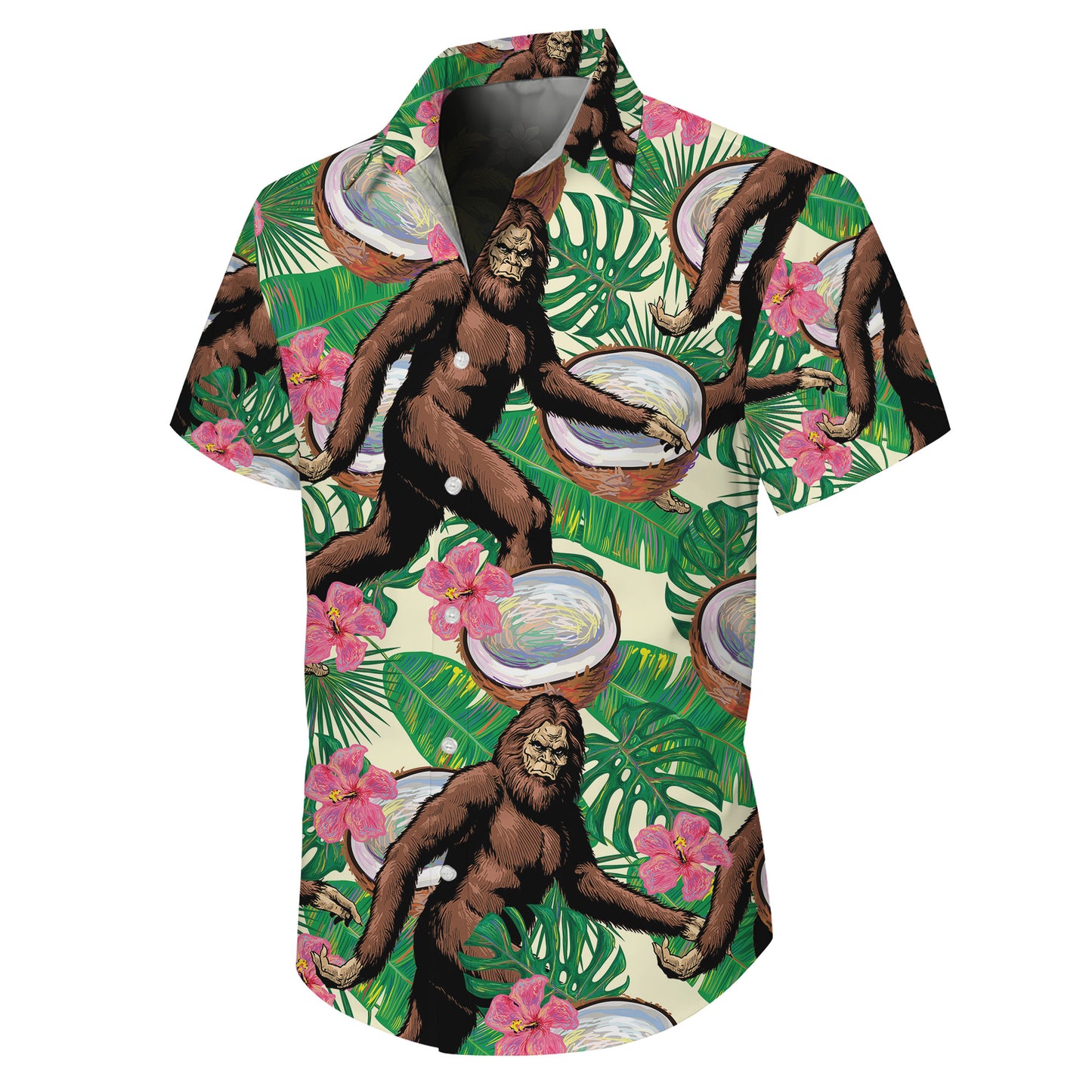 Bigfoot Coconut Tropical Hibiscus Flower Hawaiian Shirt for Men & Women Aloha