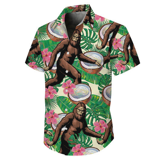 Bigfoot Coconut Tropical Hibiscus Flower Hawaiian Shirt for Men & Women Aloha