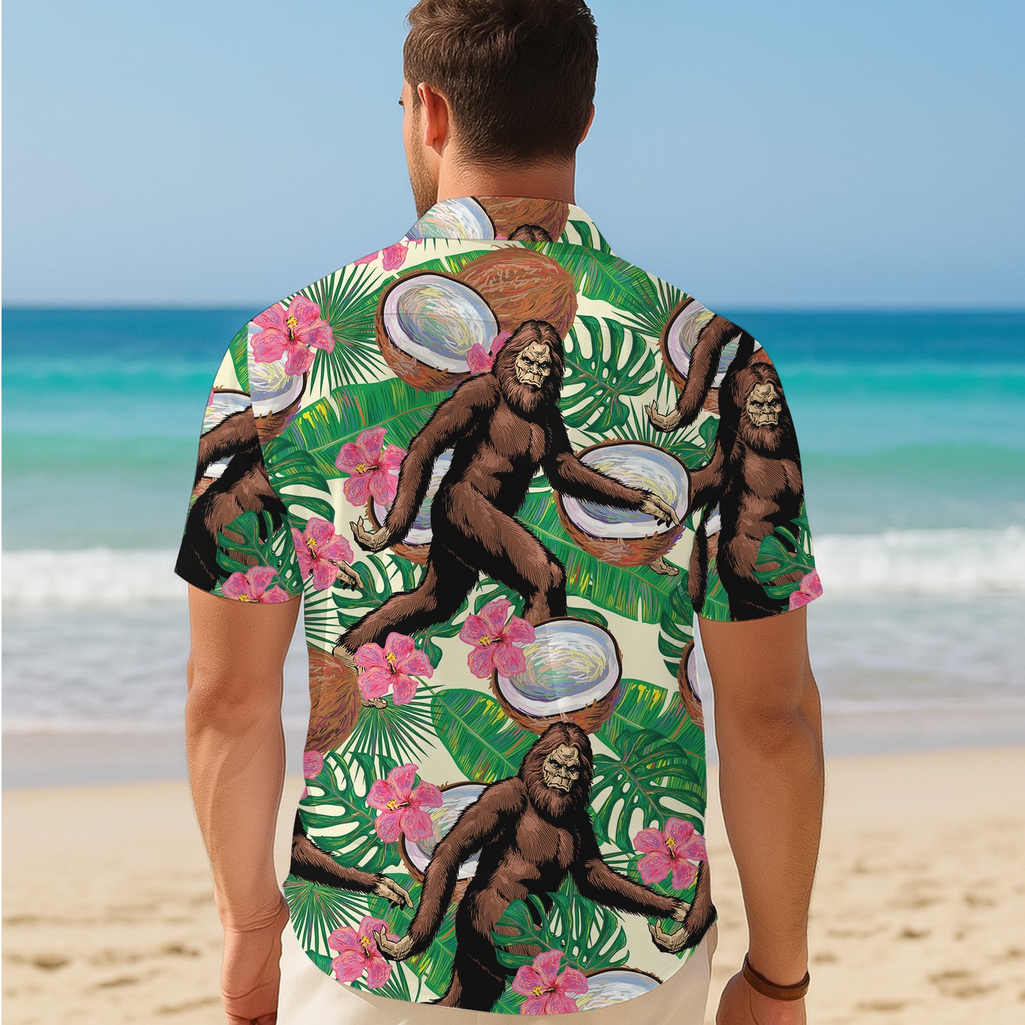 Bigfoot Coconut Tropical Hibiscus Flower Hawaiian Shirt for Men & Women Aloha