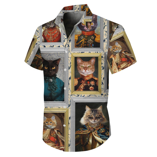 Regal Royal Cat Vintage Portrait Painting Style Hawaiian Shirt Men Women Aloha