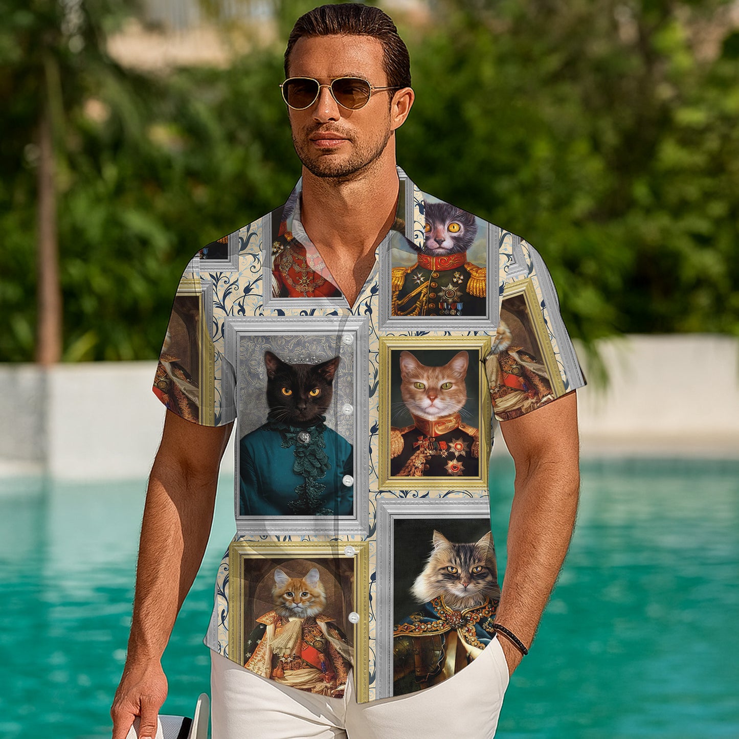 Regal Royal Cat Vintage Portrait Painting Style Hawaiian Shirt Men Women Aloha