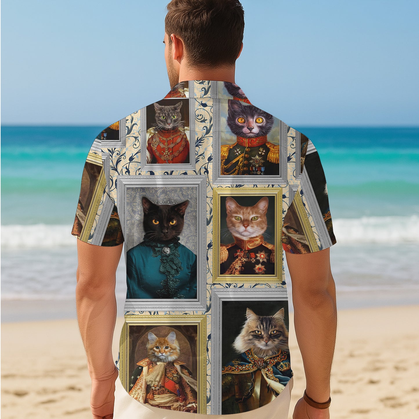 Regal Royal Cat Vintage Portrait Painting Style Hawaiian Shirt Men Women Aloha