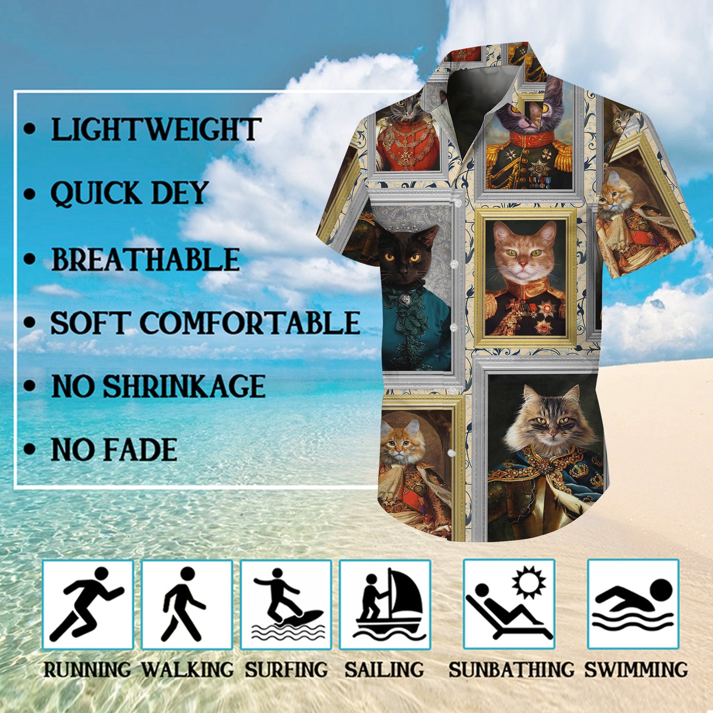 Regal Royal Cat Vintage Portrait Painting Style Hawaiian Shirt Men Women Aloha