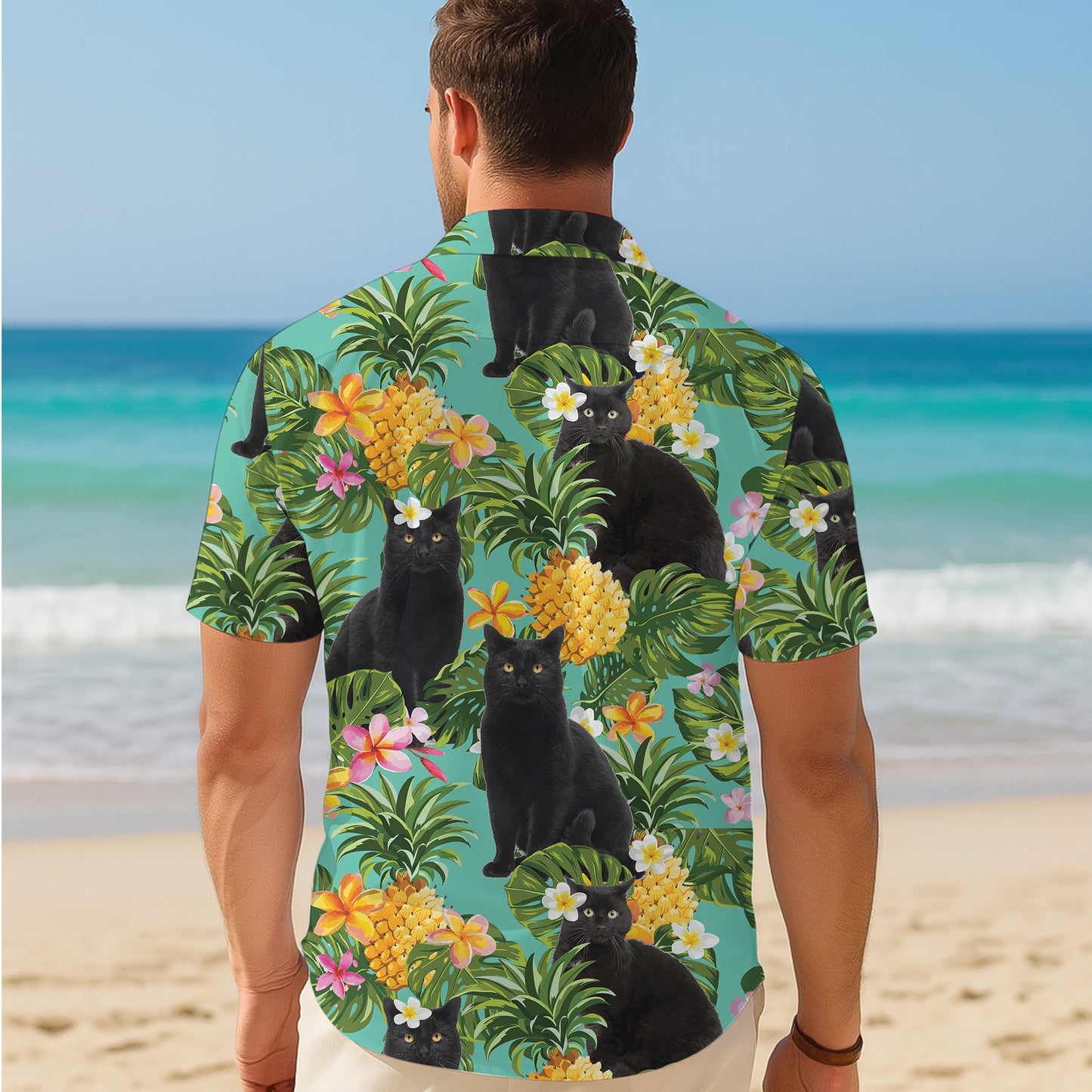 Black Cat Pineapple Tropical Floral Hawaiian Shirt for Men & Women Aloha
