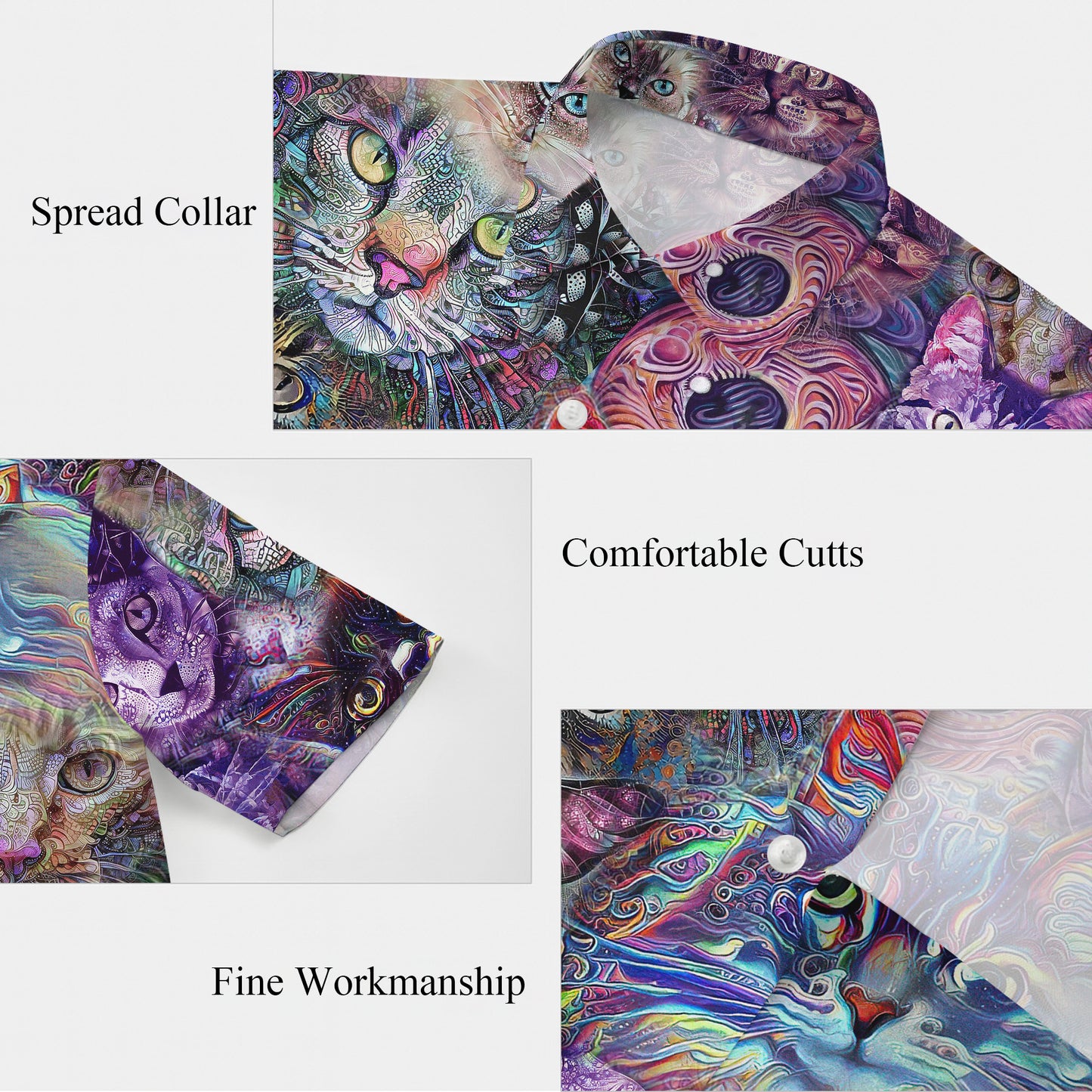 Artistic Colorful Cat Pattern Hawaiian Shirt for Men & Women Psychedelic Aloha