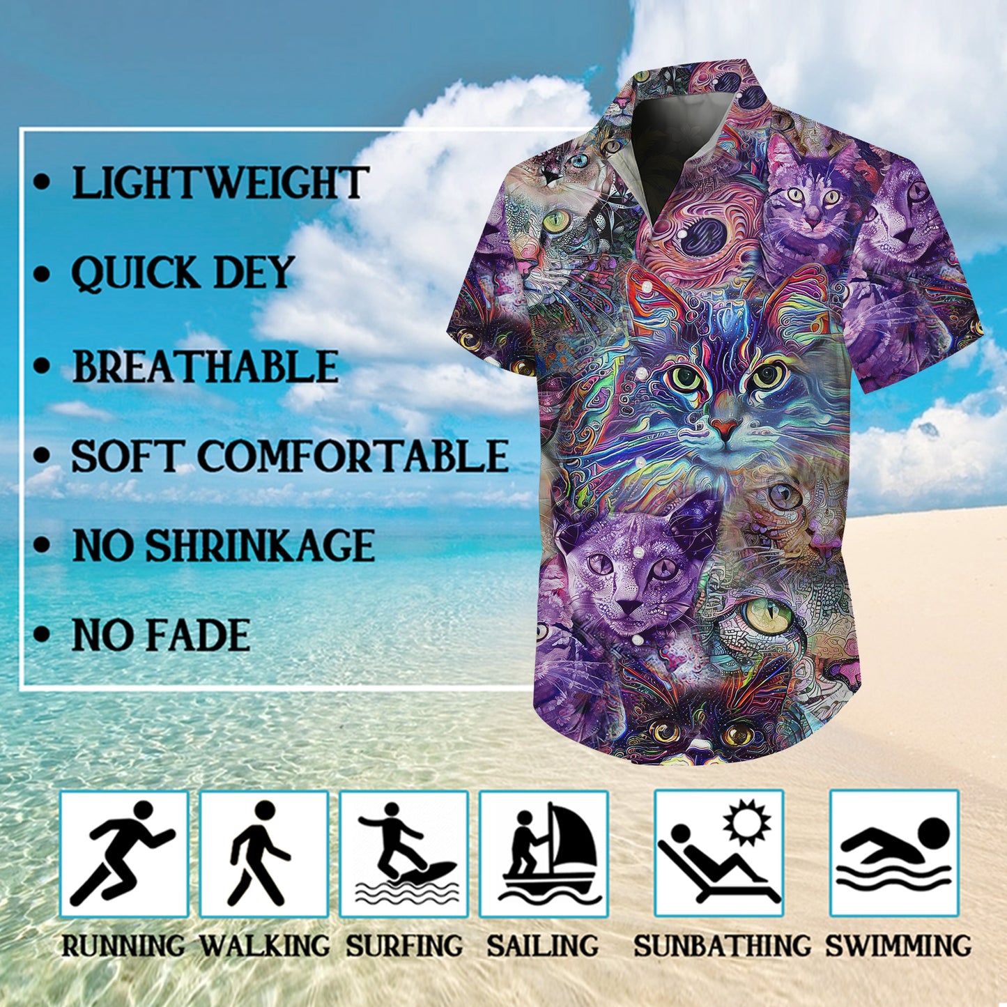 Artistic Colorful Cat Pattern Hawaiian Shirt for Men & Women Psychedelic Aloha