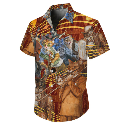 Jazz Musician Cats Playing Instruments Hawaiian Shirt for Men & Women Aloha