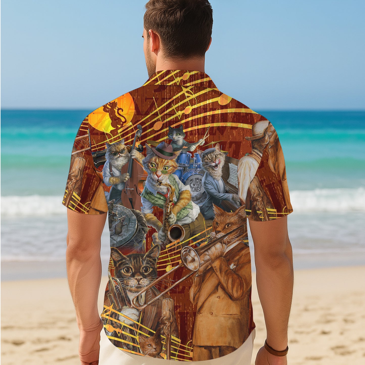 Jazz Musician Cats Playing Instruments Hawaiian Shirt for Men & Women Aloha