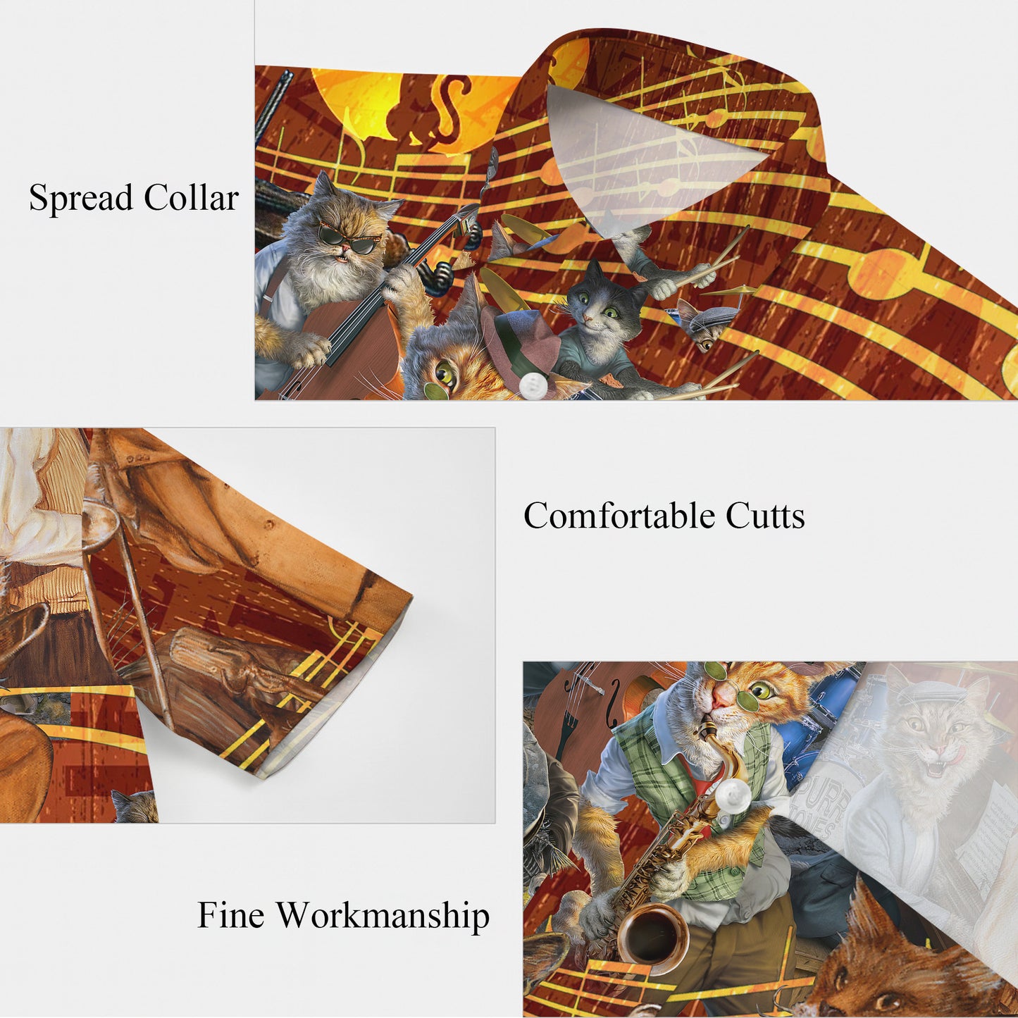 Jazz Musician Cats Playing Instruments Hawaiian Shirt for Men & Women Aloha
