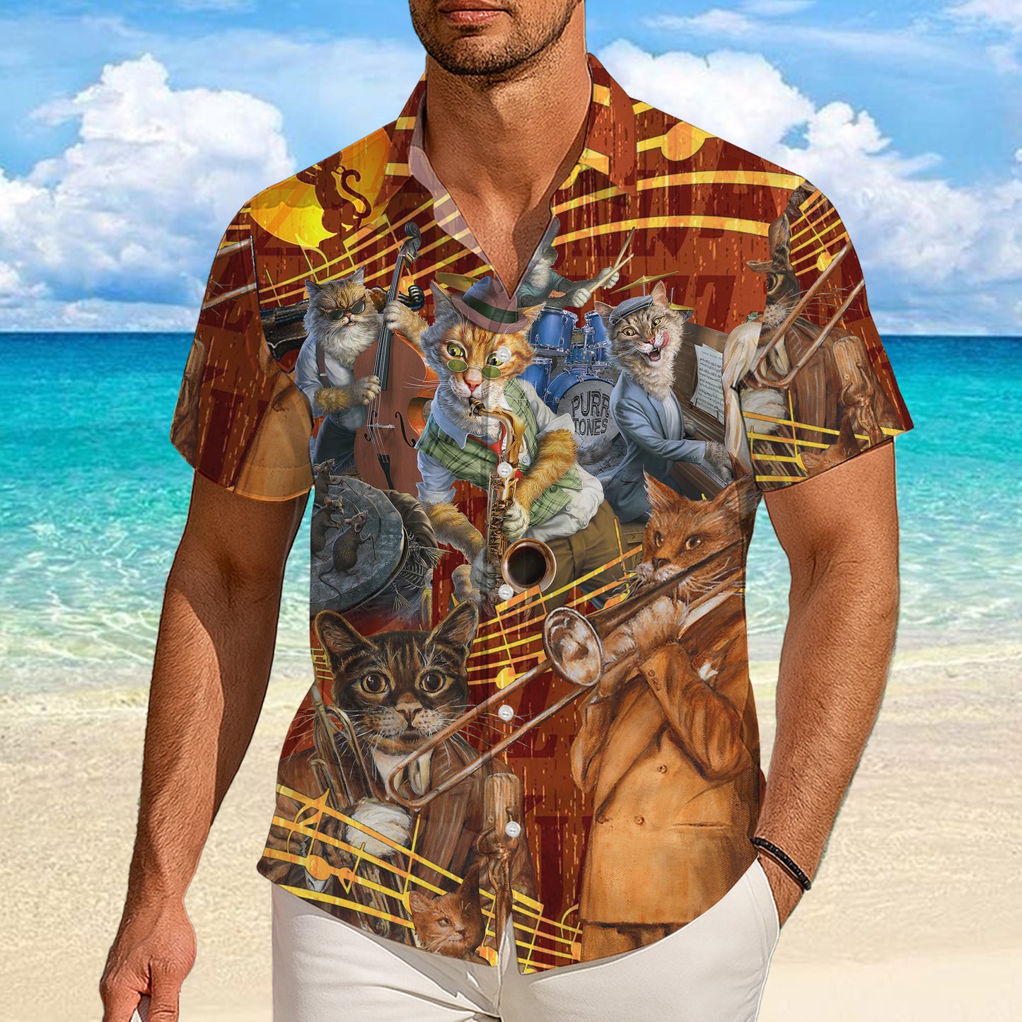 Jazz Musician Cats Playing Instruments Hawaiian Shirt for Men & Women Aloha