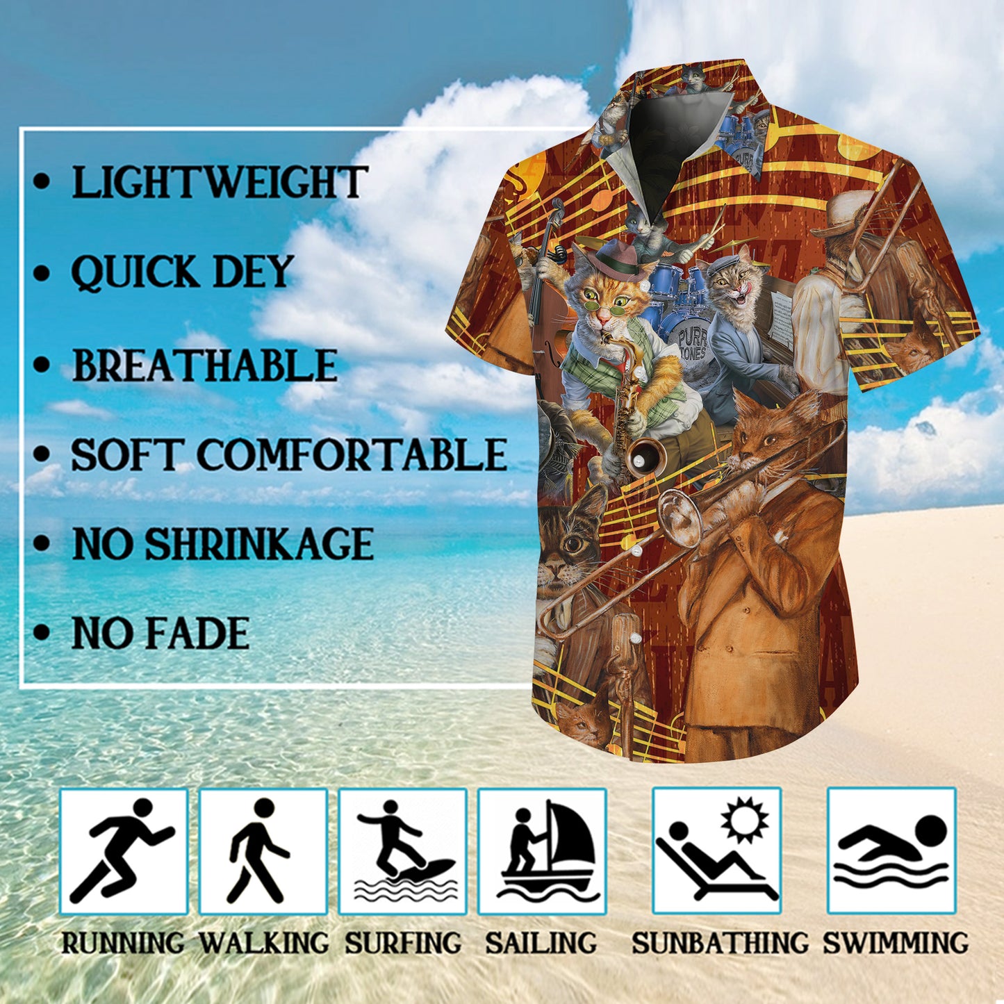 Jazz Musician Cats Playing Instruments Hawaiian Shirt for Men & Women Aloha