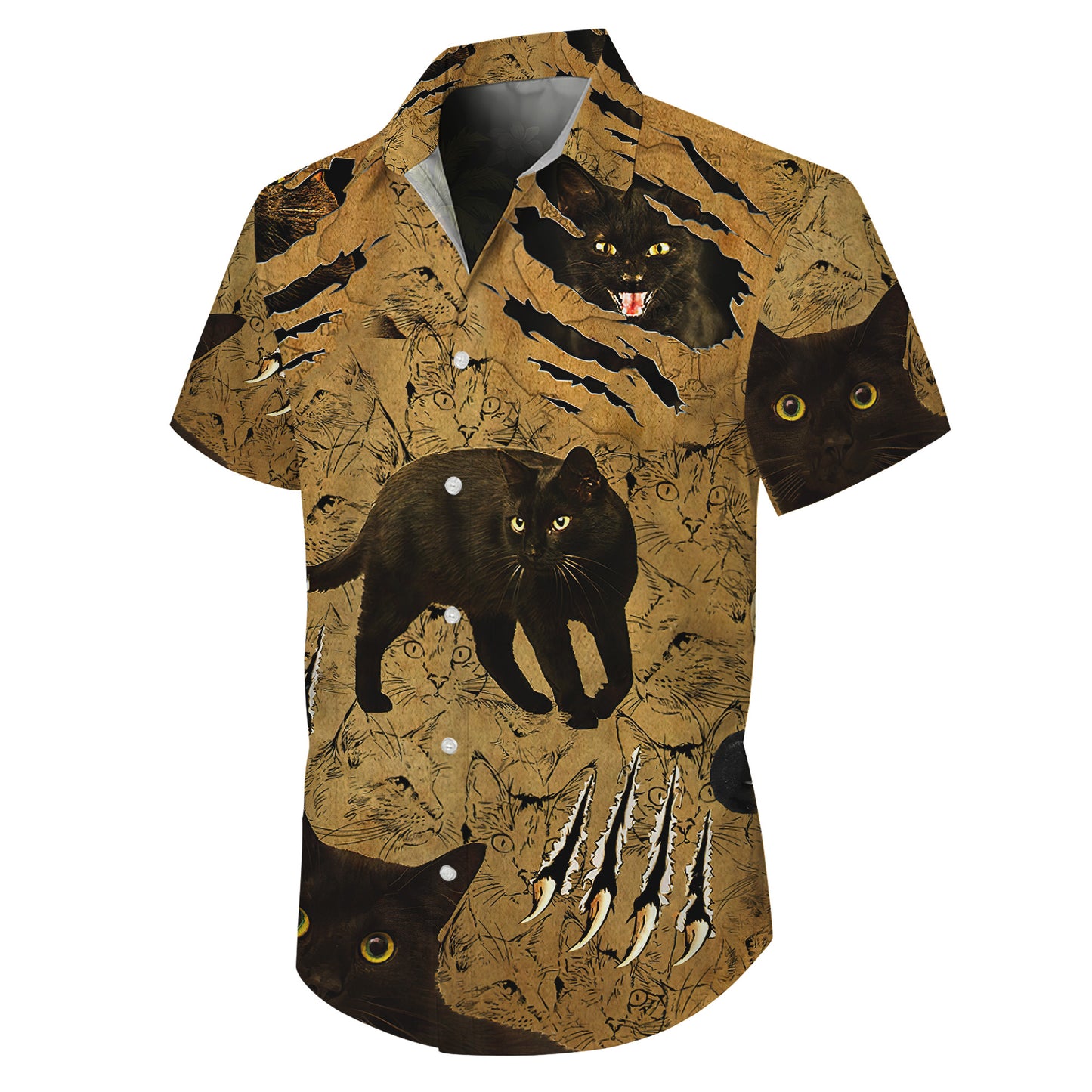 Black Cat Claw Scratch Artistic Pattern Hawaiian Shirt Men Women Casual Aloha