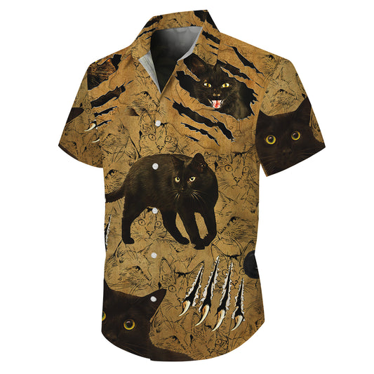 Black Cat Claw Scratch Artistic Pattern Hawaiian Shirt Men Women Casual Aloha