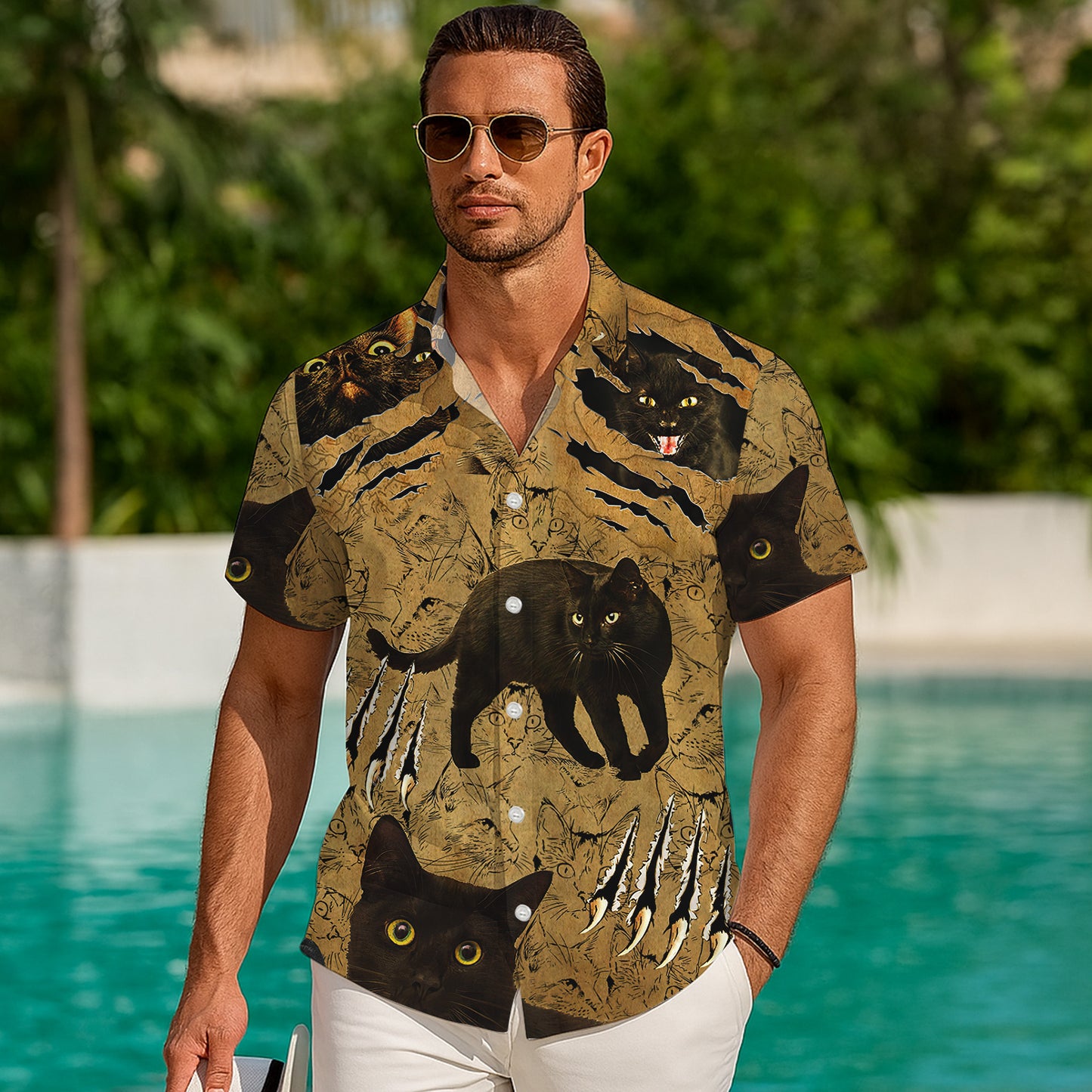Black Cat Claw Scratch Artistic Pattern Hawaiian Shirt Men Women Casual Aloha