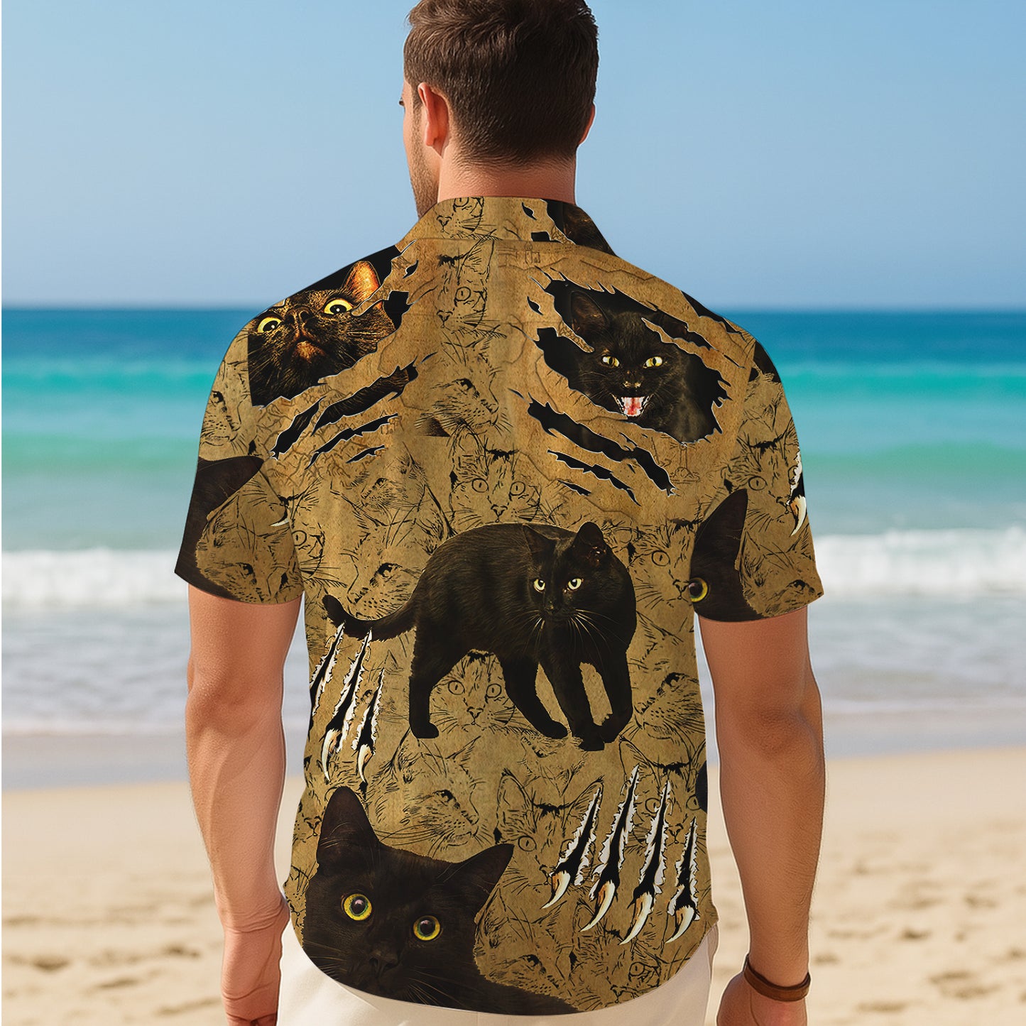 Black Cat Claw Scratch Artistic Pattern Hawaiian Shirt Men Women Casual Aloha