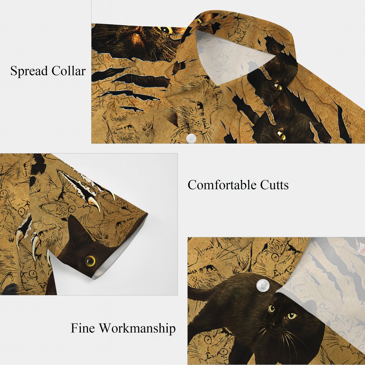 Black Cat Claw Scratch Artistic Pattern Hawaiian Shirt Men Women Casual Aloha