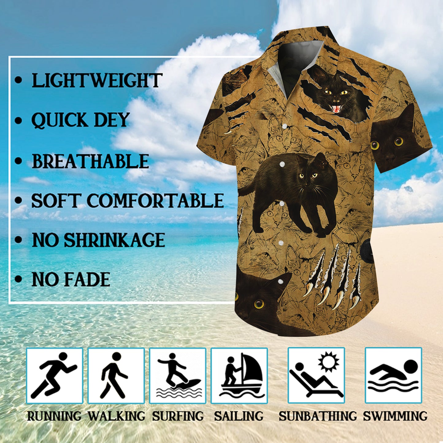 Black Cat Claw Scratch Artistic Pattern Hawaiian Shirt Men Women Casual Aloha