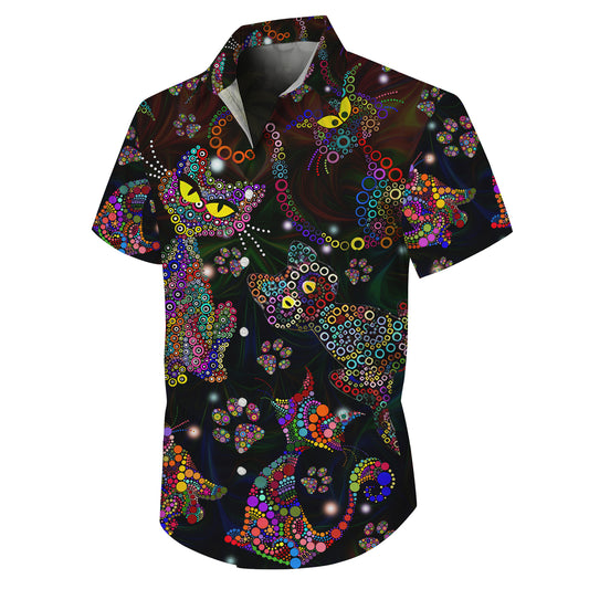 Colorful Polka Dot Cat Pattern Hawaiian Shirt for Men & Women Artistic Aloha