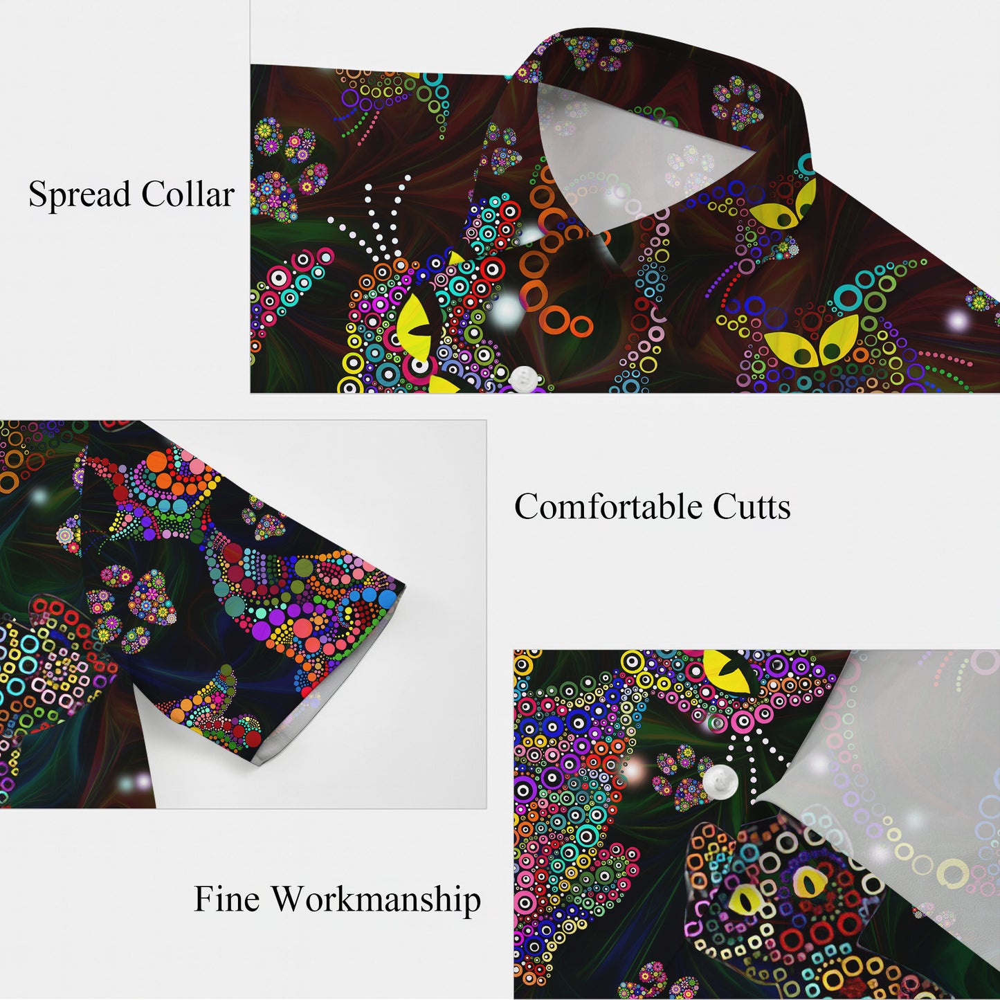 Colorful Polka Dot Cat Pattern Hawaiian Shirt for Men & Women Artistic Aloha