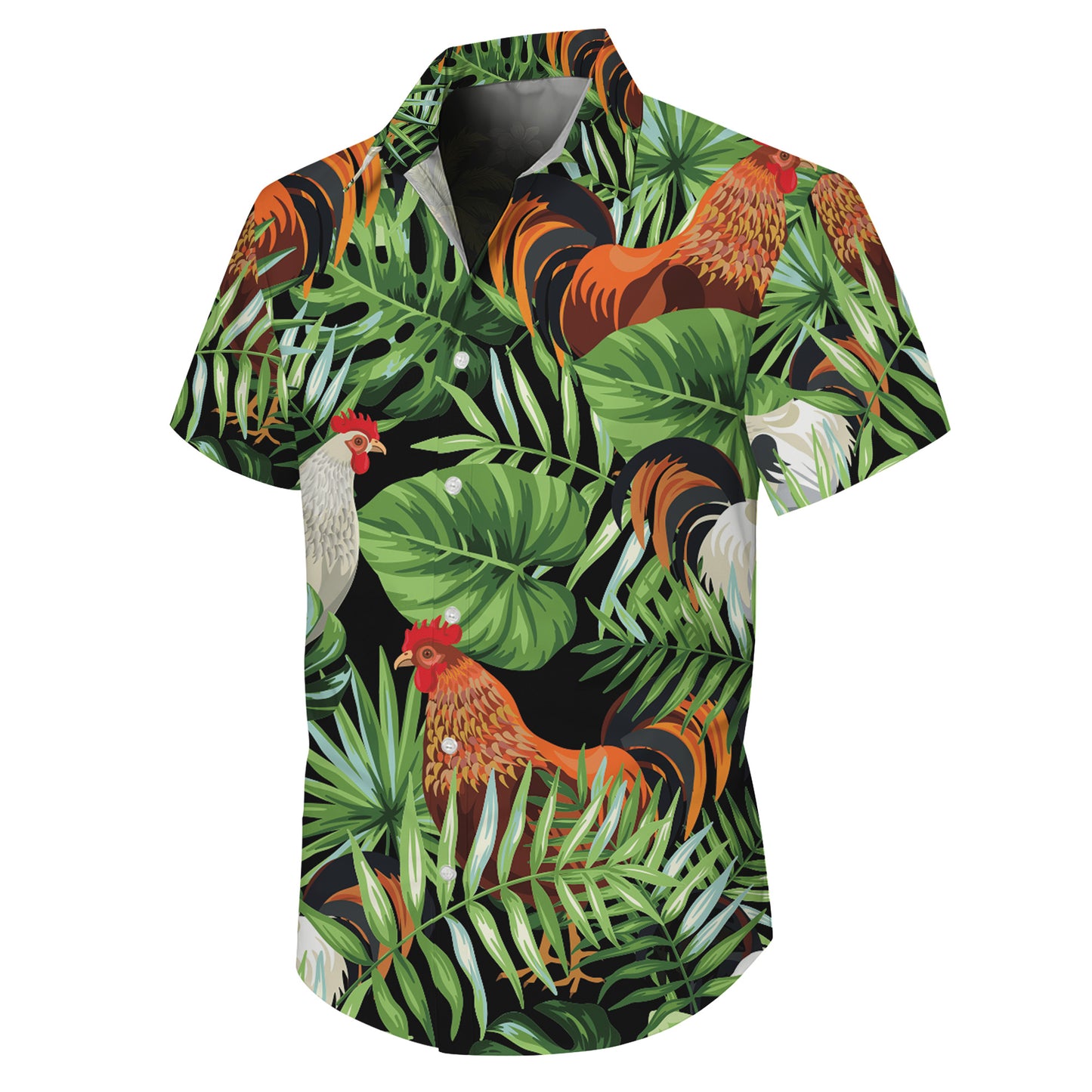 Rooster Tropical Jungle Palm Leaves Pattern Hawaiian Shirt Men Women Aloha
