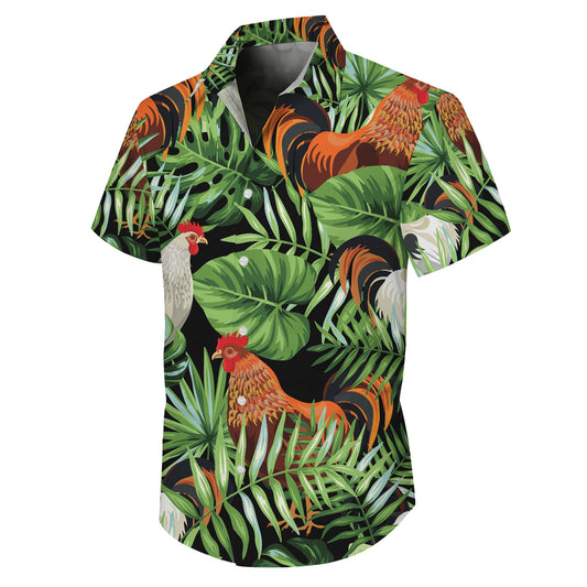 Rooster Tropical Jungle Palm Leaves Pattern Hawaiian Shirt Men Women Aloha