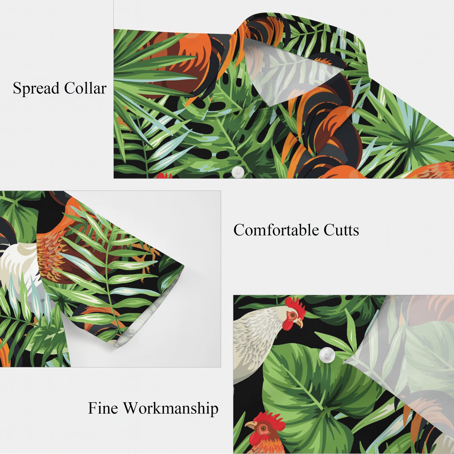 Rooster Tropical Jungle Palm Leaves Pattern Hawaiian Shirt Men Women Aloha