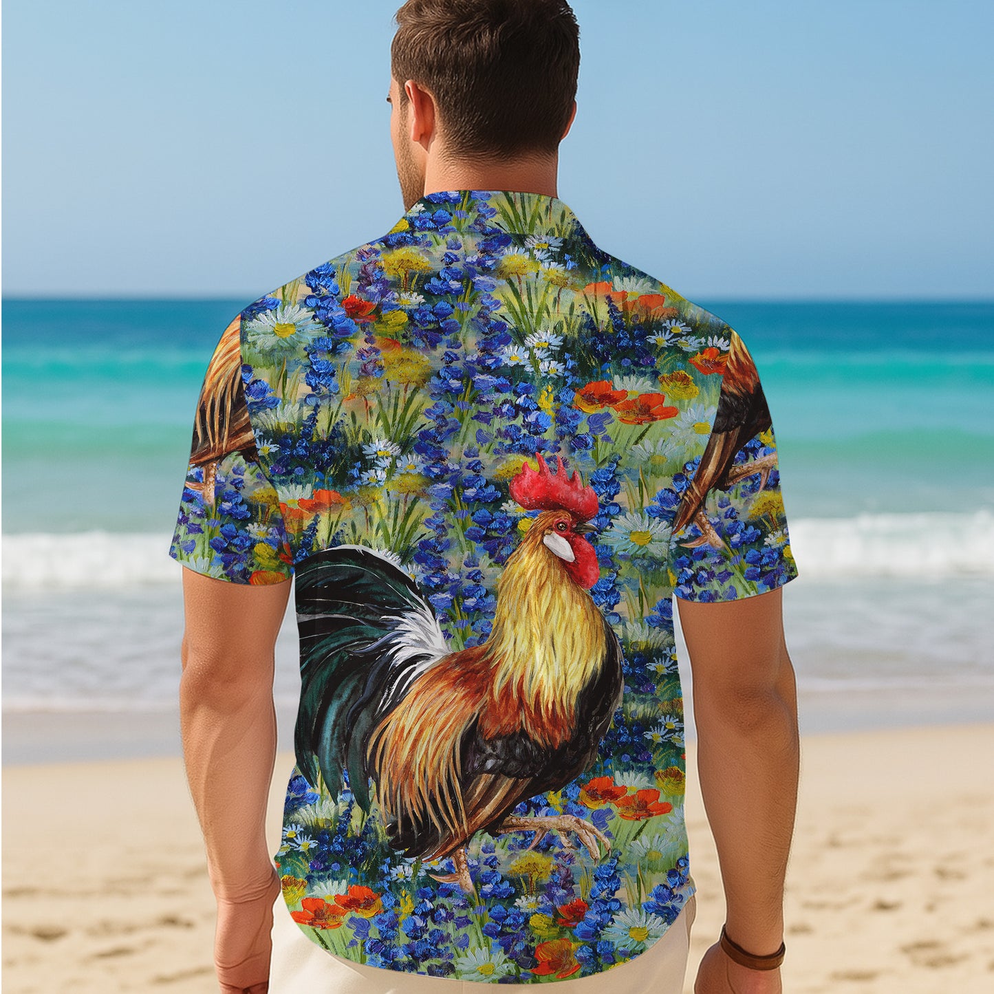 Rooster Floral Garden Artistic Painting Pattern Hawaiian Shirt Men Women Aloha