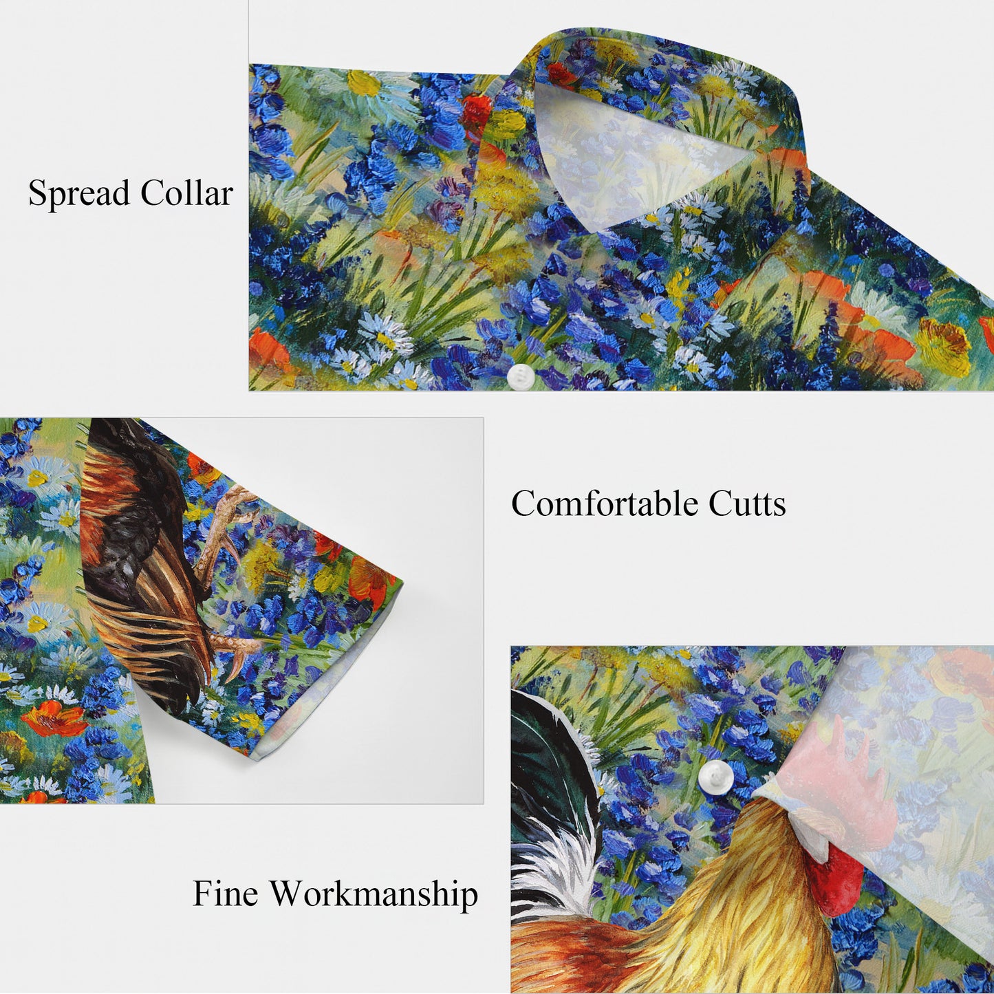 Rooster Floral Garden Artistic Painting Pattern Hawaiian Shirt Men Women Aloha