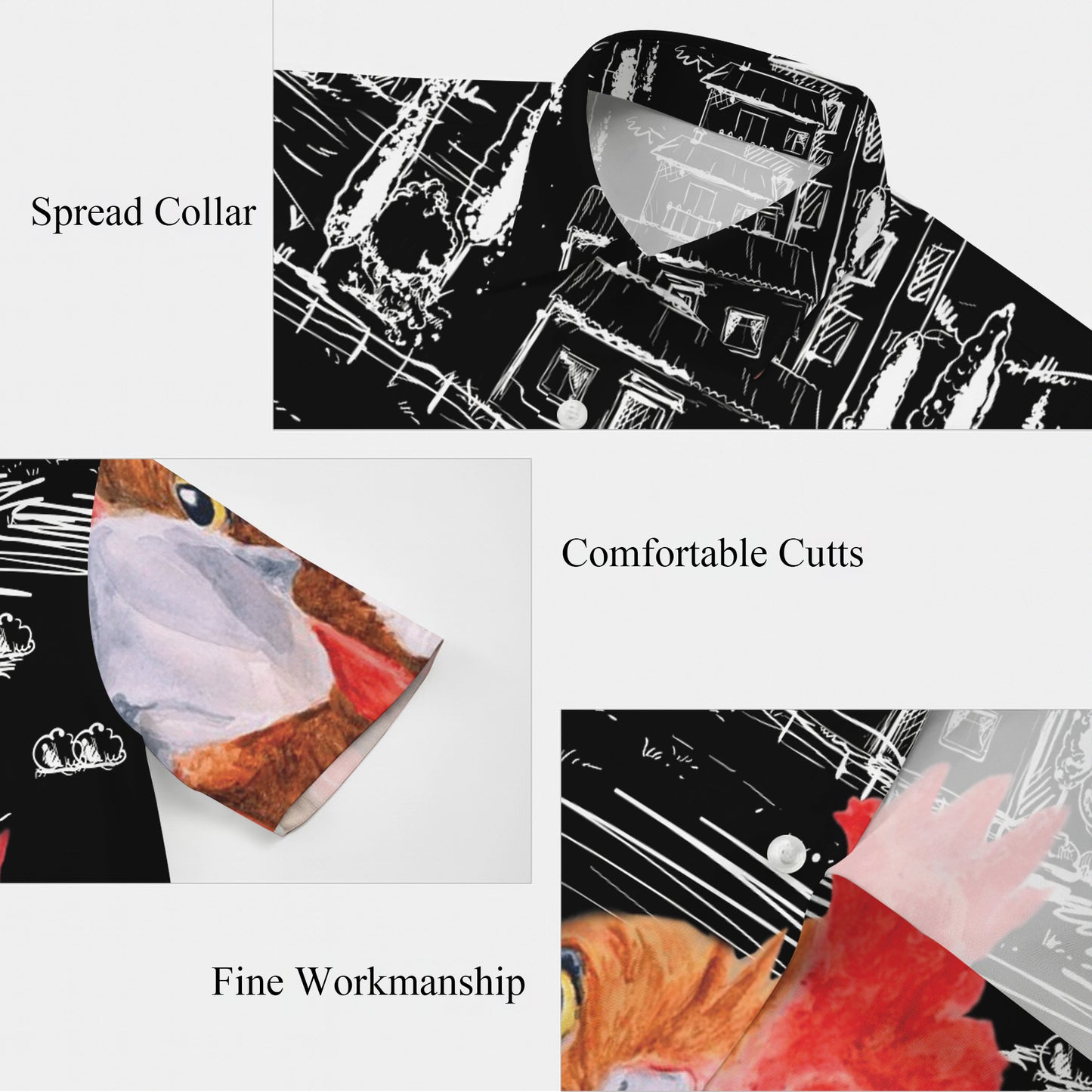 Rooster & Farm House Sketch Art Pattern Hawaiian Shirt Men Women Casual Aloha