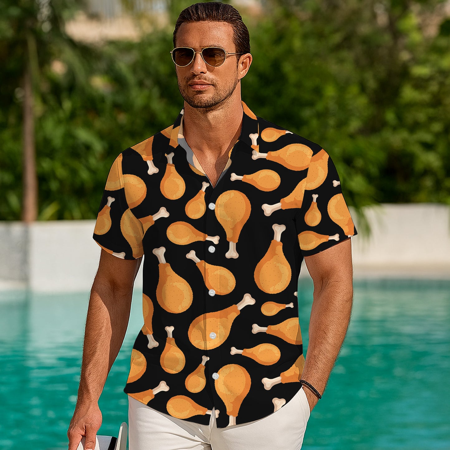 Fried Chicken Drumstick Pattern Hawaiian Shirt for Men & Women Casual Aloha