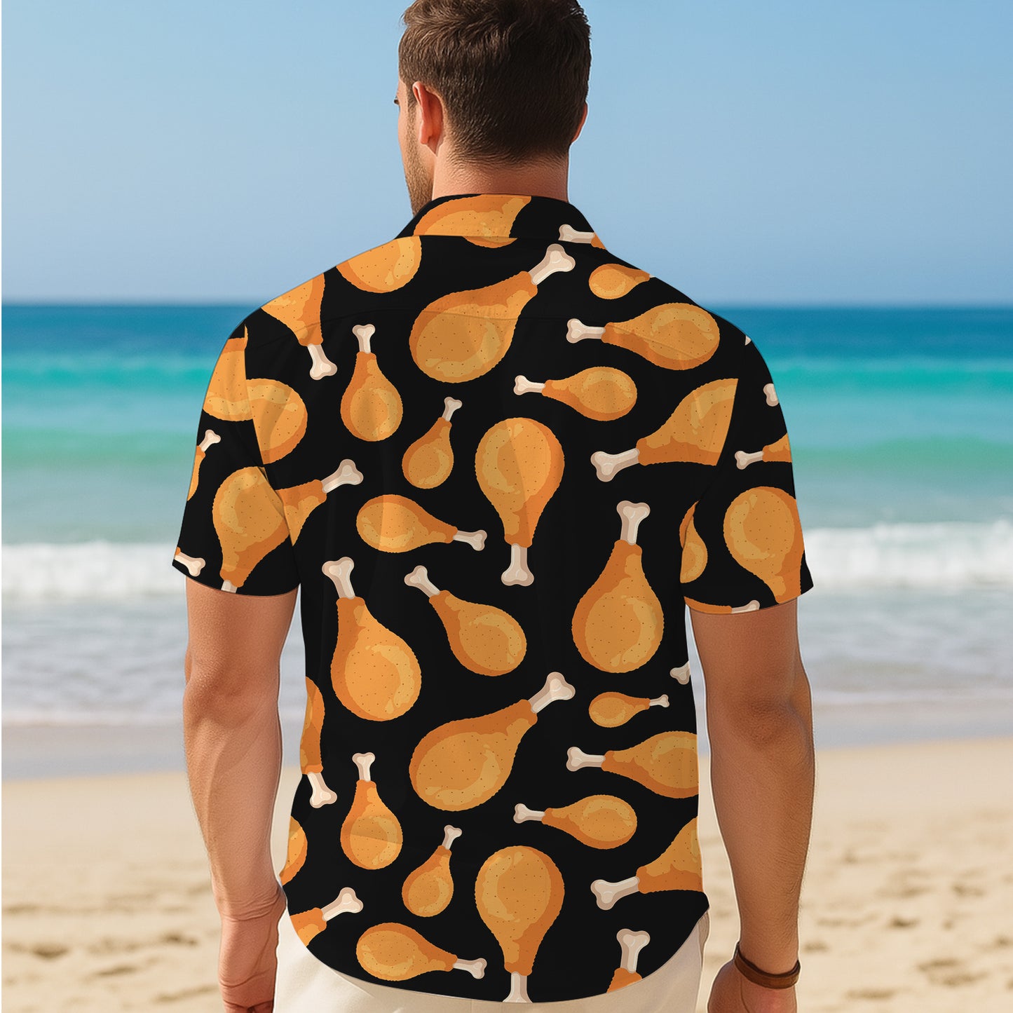 Fried Chicken Drumstick Pattern Hawaiian Shirt for Men & Women Casual Aloha