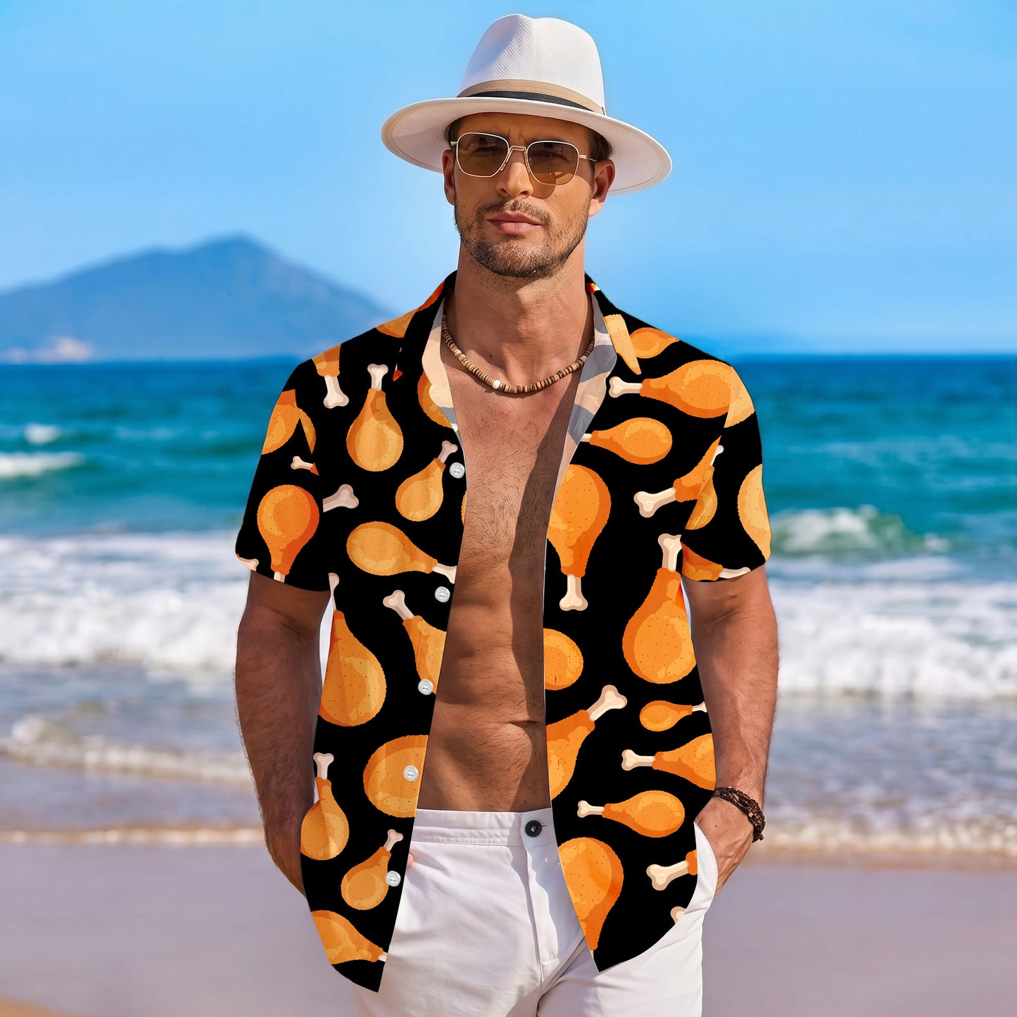 Fried Chicken Drumstick Pattern Hawaiian Shirt for Men & Women Casual Aloha