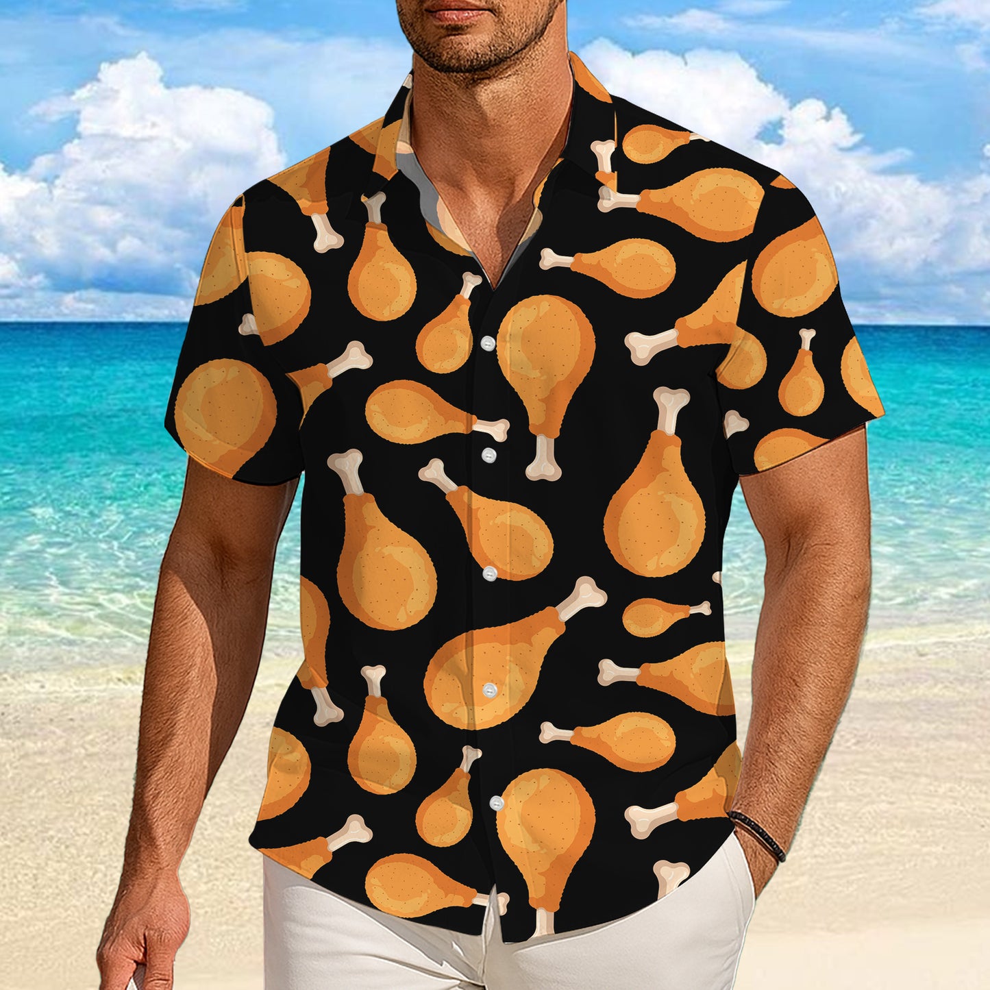 Fried Chicken Drumstick Pattern Hawaiian Shirt for Men & Women Casual Aloha
