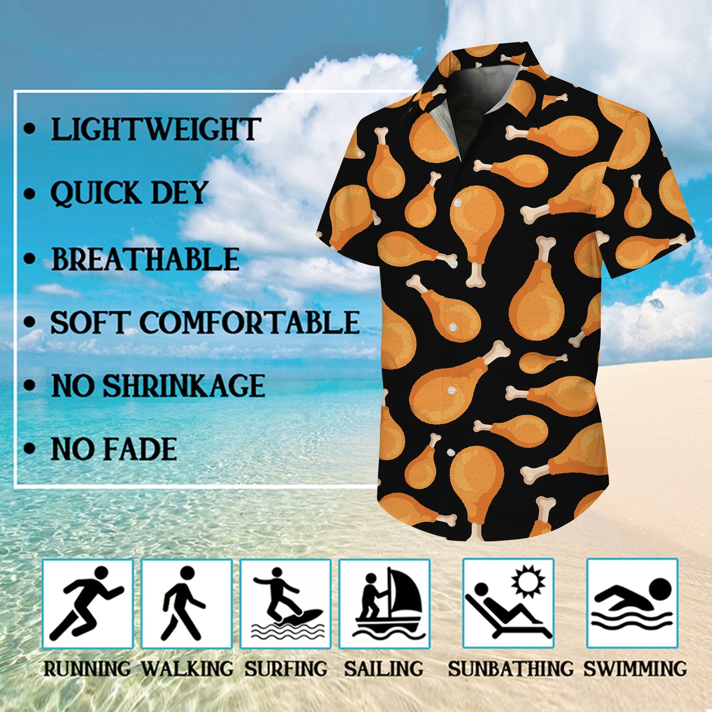 Fried Chicken Drumstick Pattern Hawaiian Shirt for Men & Women Casual Aloha