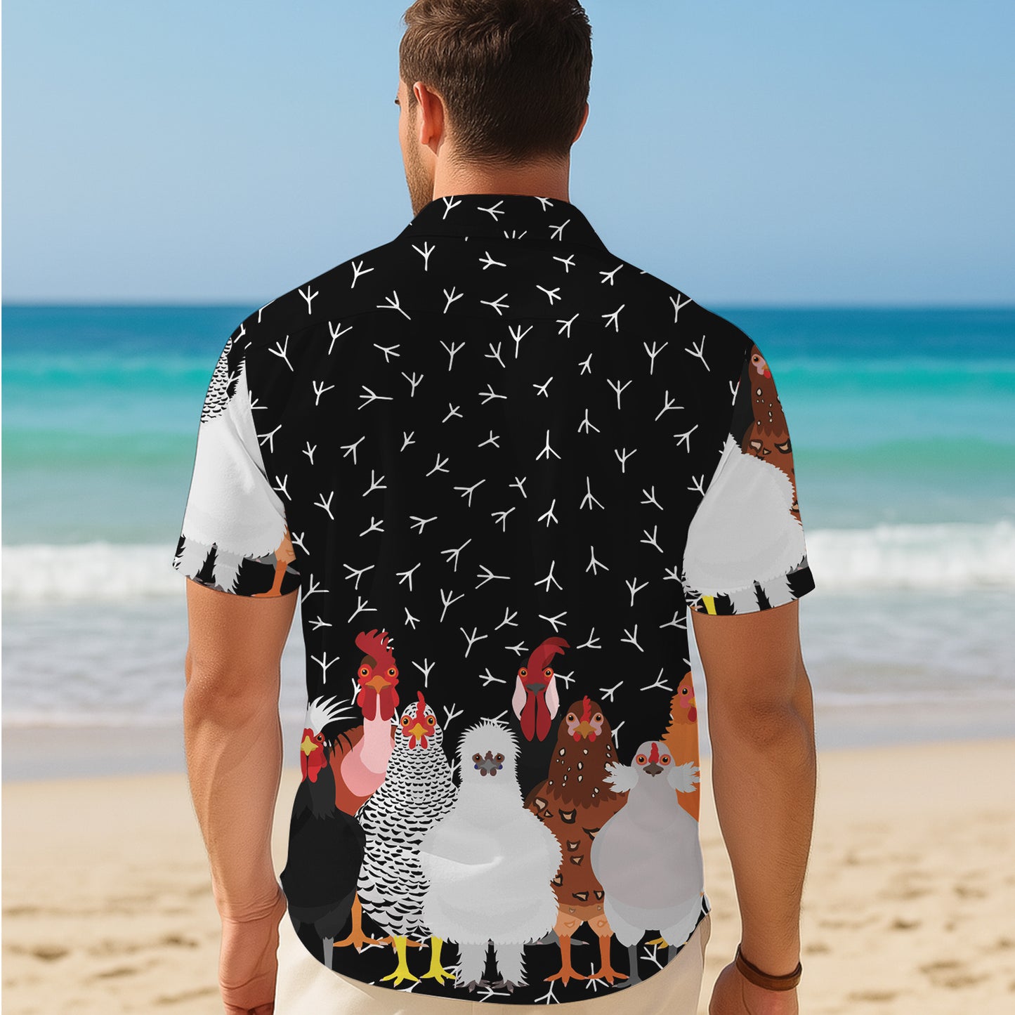 Various Chicken Breeds & Footprint Pattern Hawaiian Shirt Men Women Casual Aloha