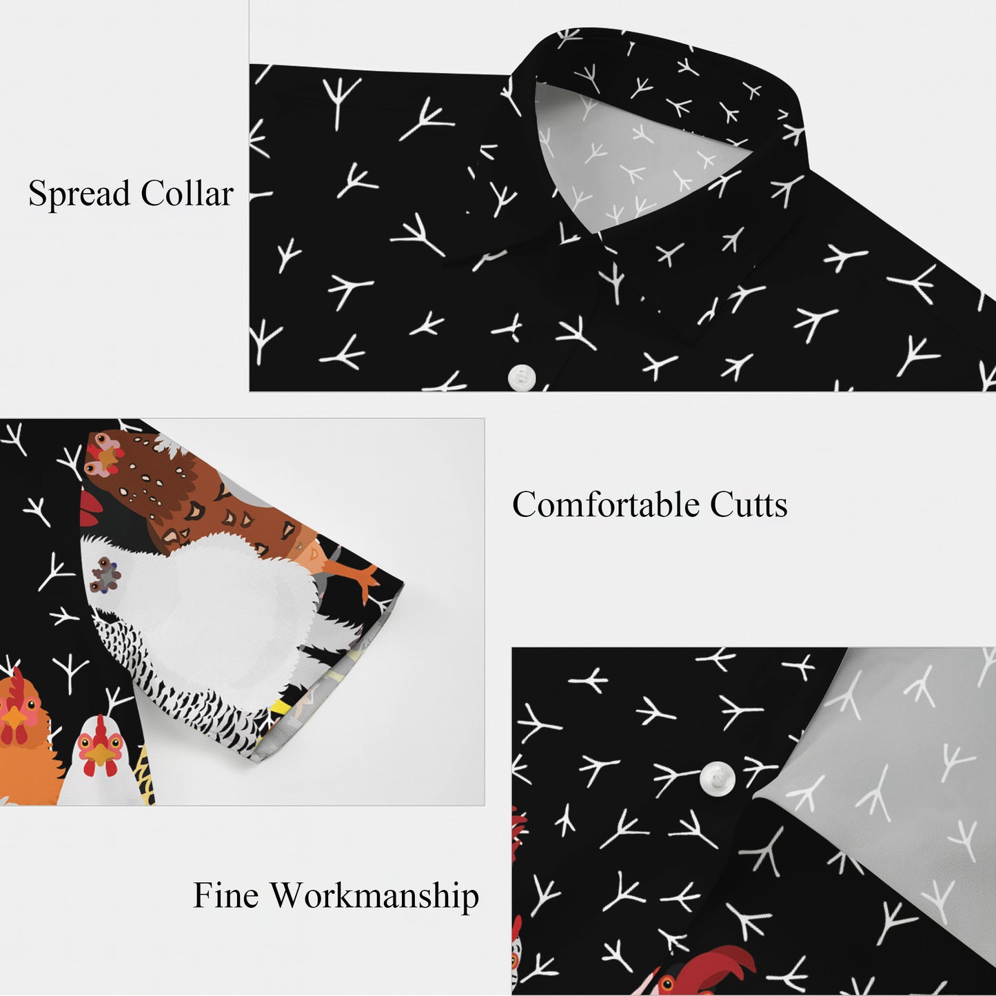 Various Chicken Breeds & Footprint Pattern Hawaiian Shirt Men Women Casual Aloha