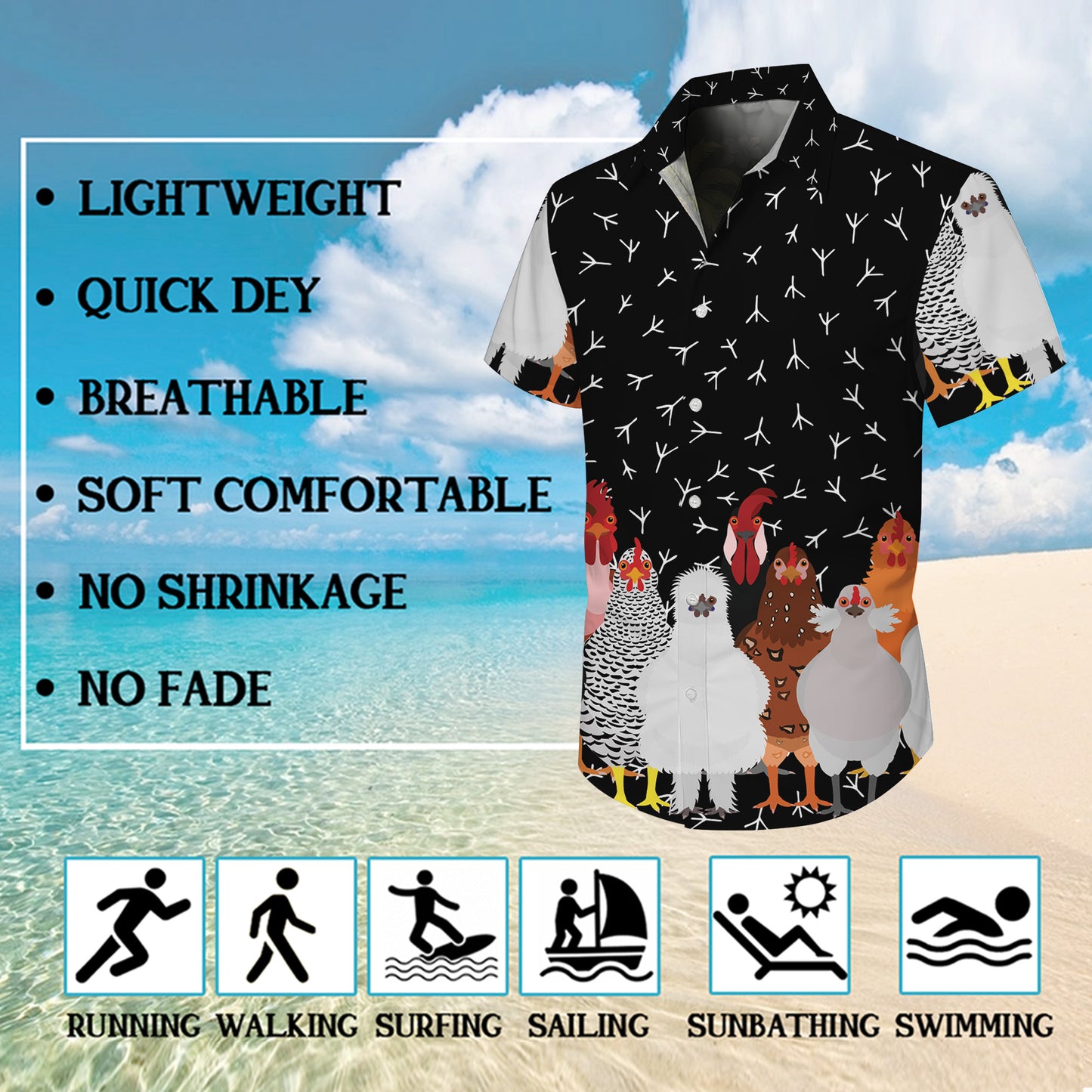 Various Chicken Breeds & Footprint Pattern Hawaiian Shirt Men Women Casual Aloha