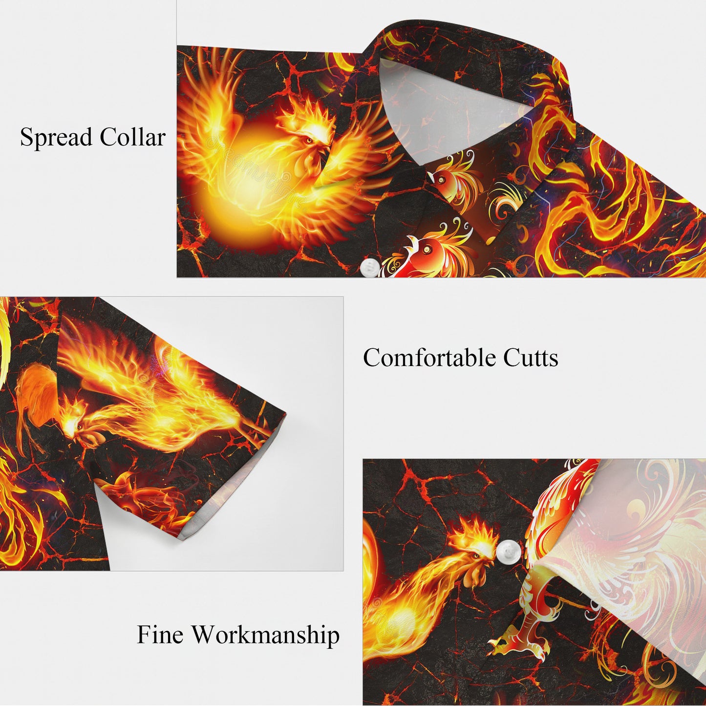 Fire Rooster Artistic Flame Pattern Hawaiian Shirt for Men & Women Aloha