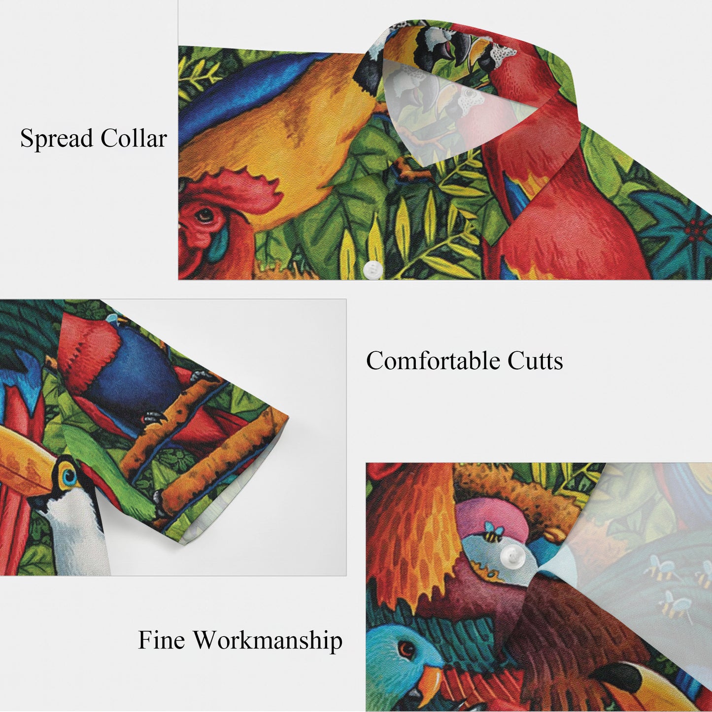 Rooster & Parrot Tropical Rainforest Jungle Pattern Hawaiian Shirt Men Women Aloha