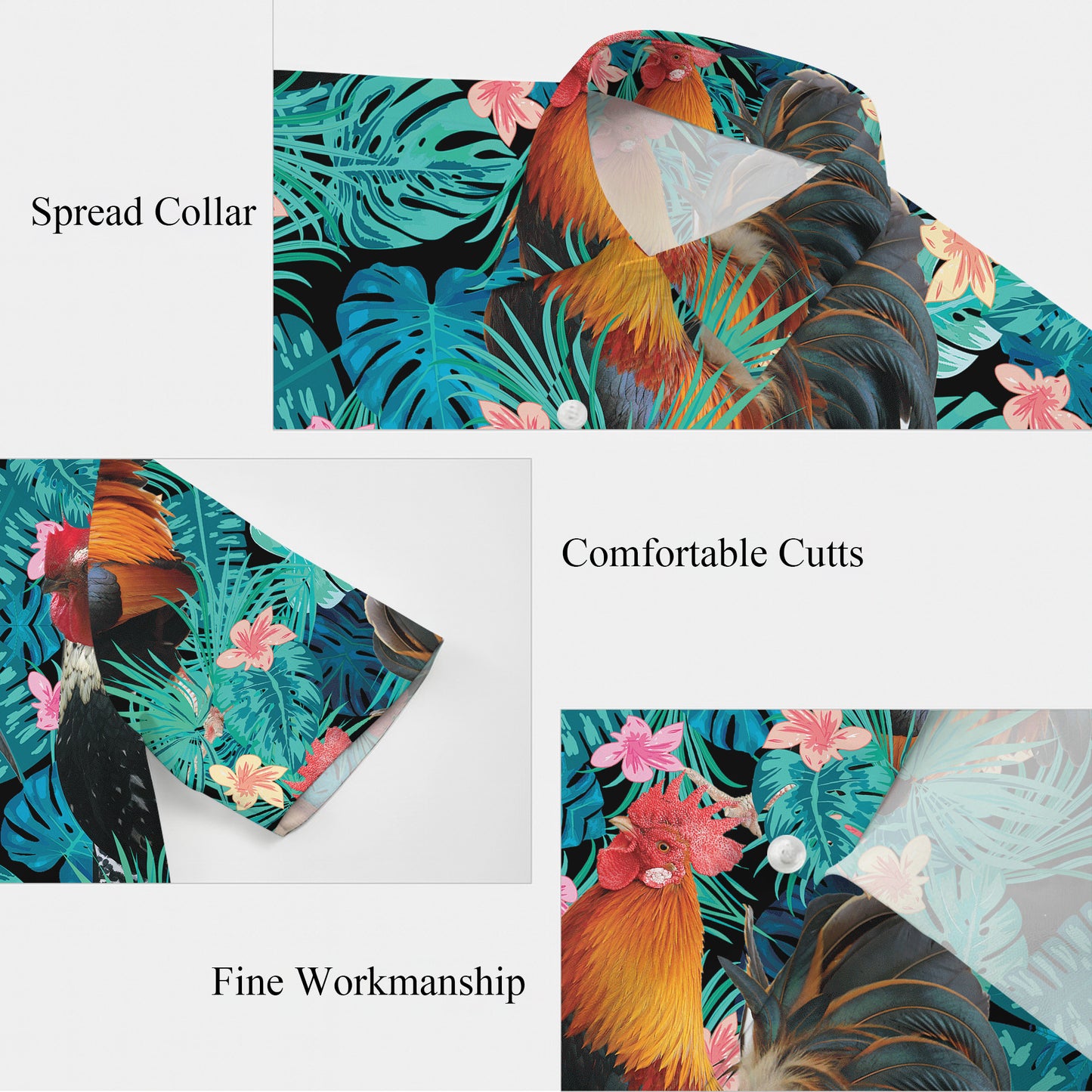 Rooster Tropical Green Leaves Floral Pattern Hawaiian Shirt Men Women Aloha