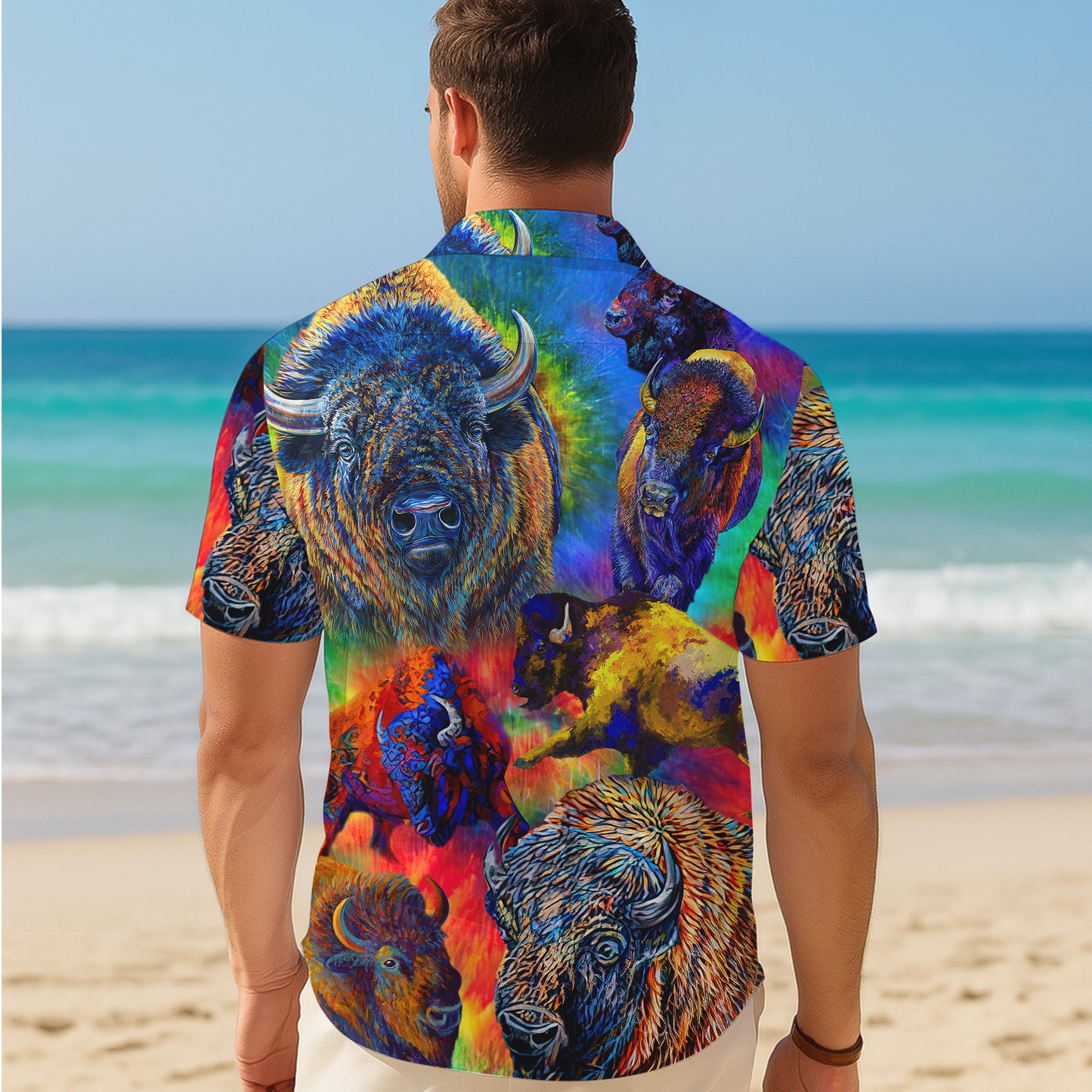 Colorful Abstract American Bison Art Pattern Hawaiian Shirt Men Women Casual Aloha