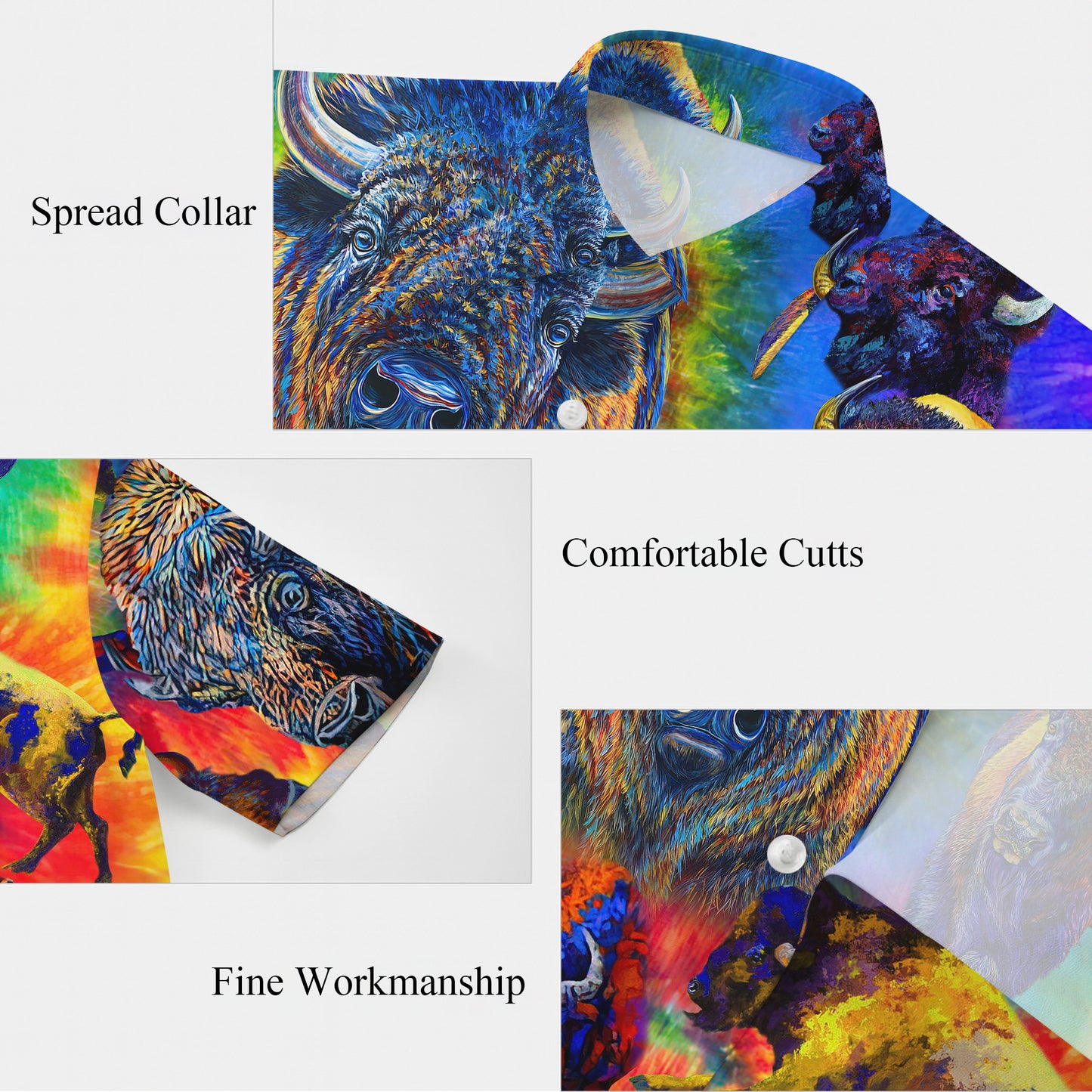 Colorful Abstract American Bison Art Pattern Hawaiian Shirt Men Women Casual Aloha