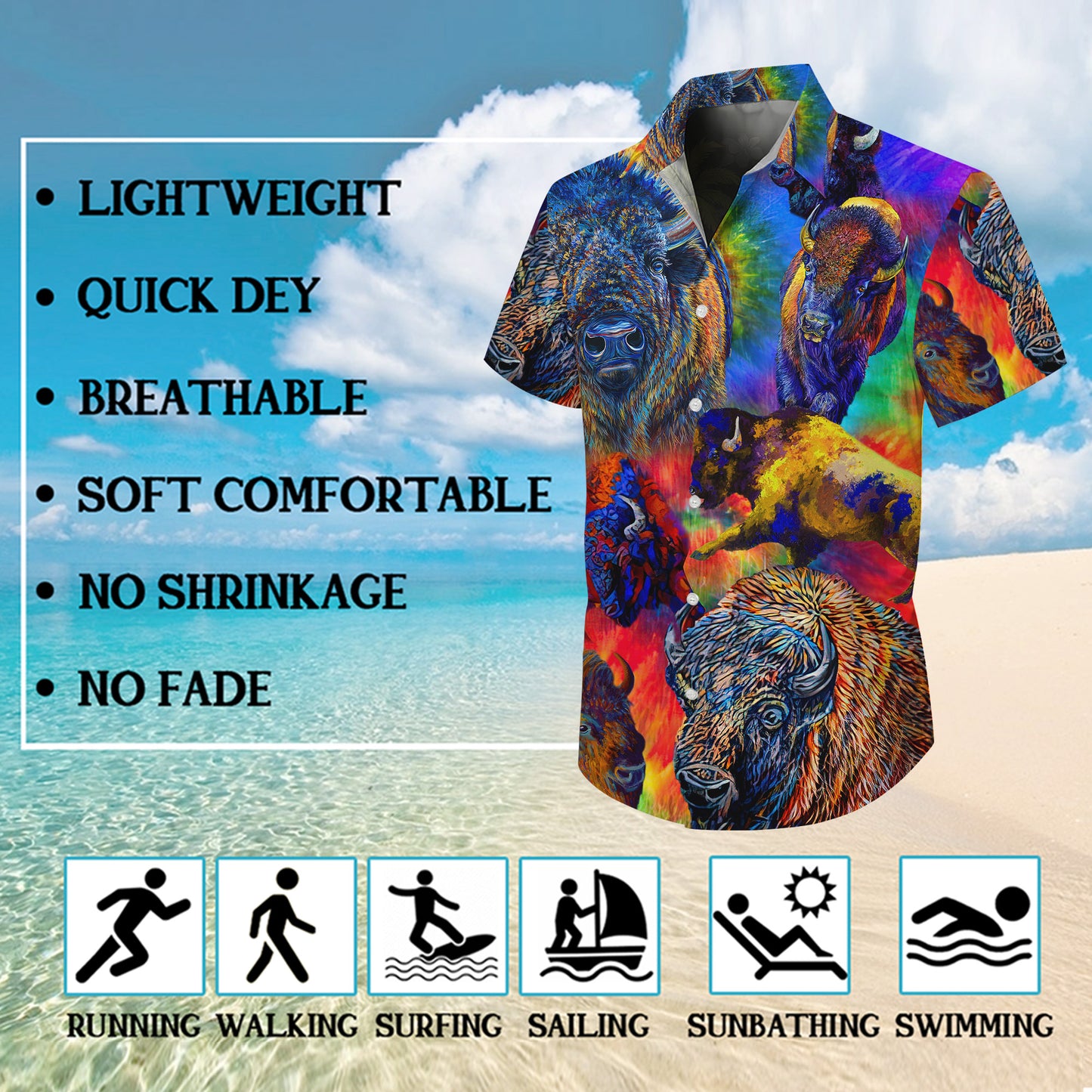 Colorful Abstract American Bison Art Pattern Hawaiian Shirt Men Women Casual Aloha