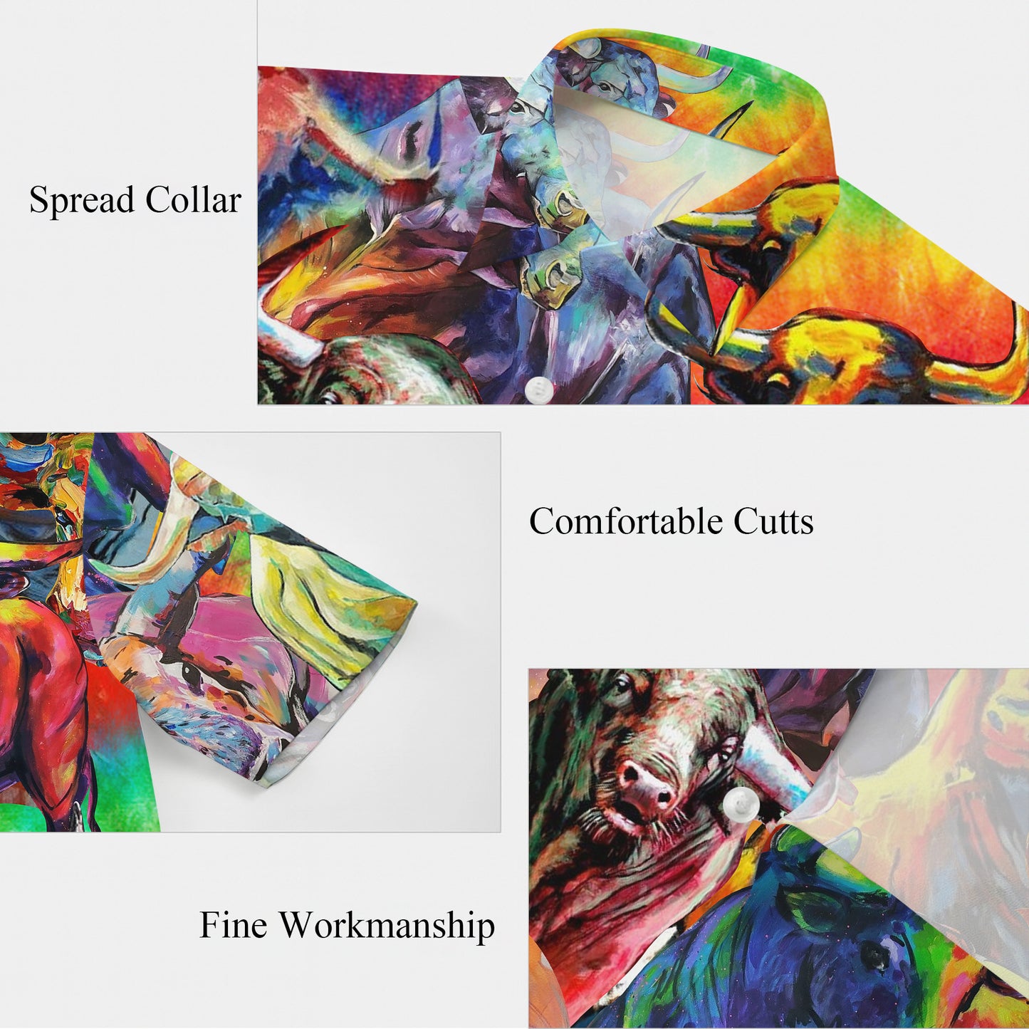 Colorful Abstract Bull Oil Painting Art Pattern Hawaiian Shirt Men Women Casual Aloha