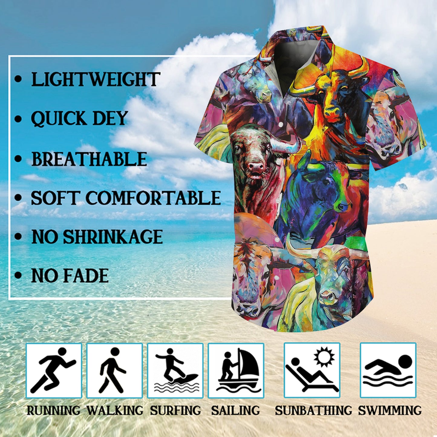 Colorful Abstract Bull Oil Painting Art Pattern Hawaiian Shirt Men Women Casual Aloha