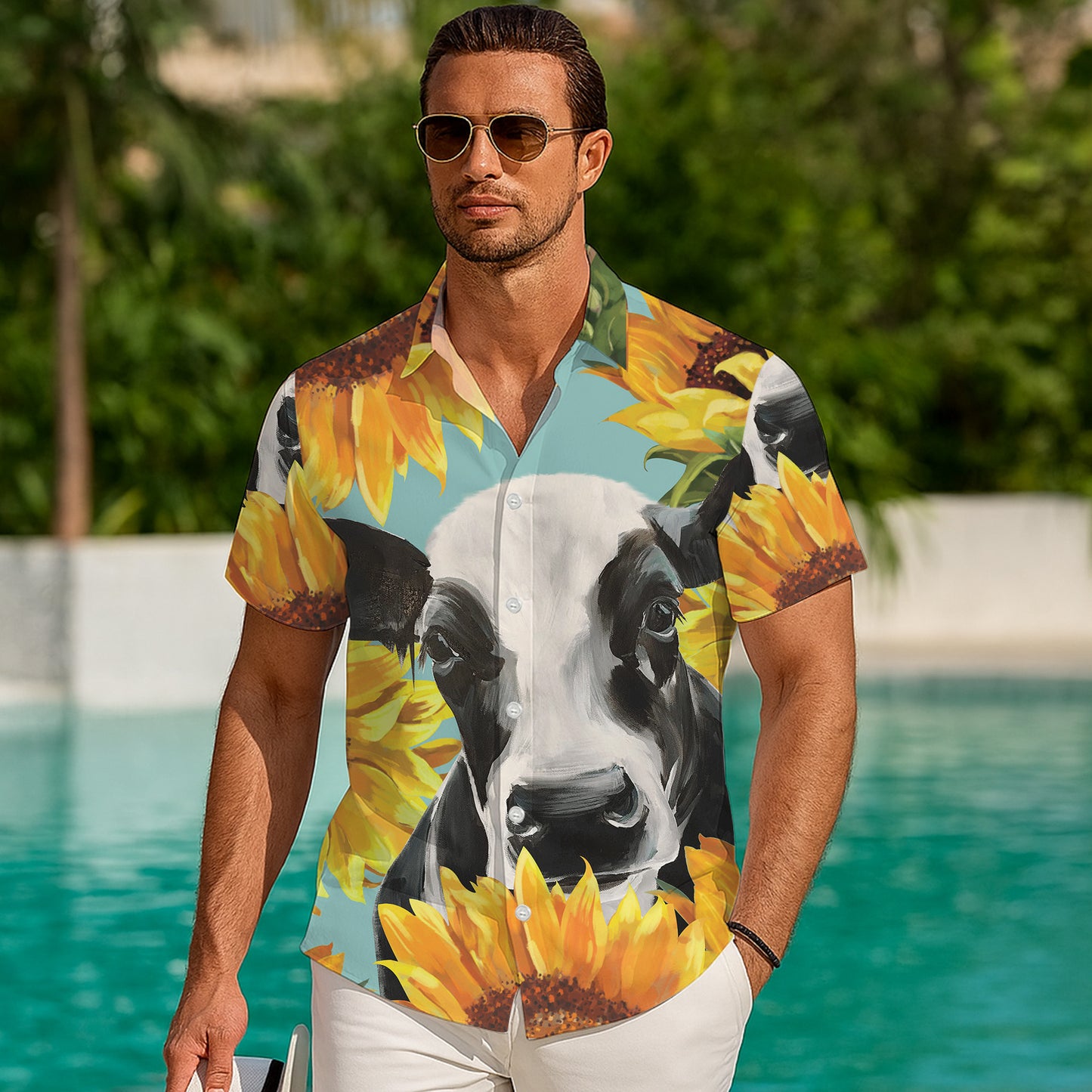Farm Cow & Sunflower Pattern Hawaiian Shirt Men Women Casual Summer Aloha Shirt