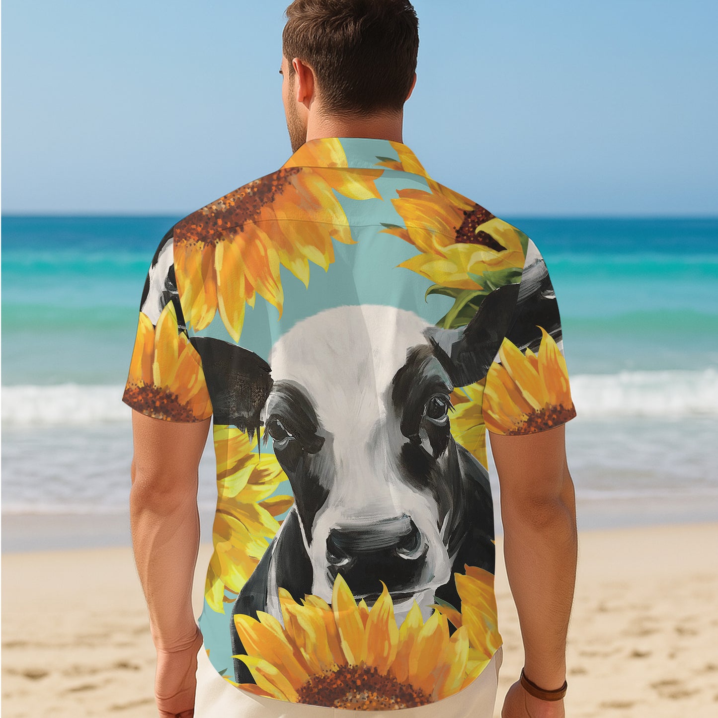 Farm Cow & Sunflower Pattern Hawaiian Shirt Men Women Casual Summer Aloha Shirt
