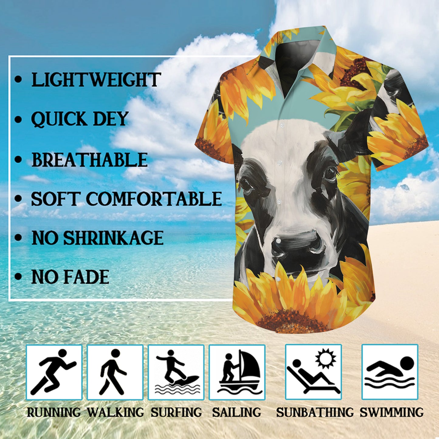 Farm Cow & Sunflower Pattern Hawaiian Shirt Men Women Casual Summer Aloha Shirt