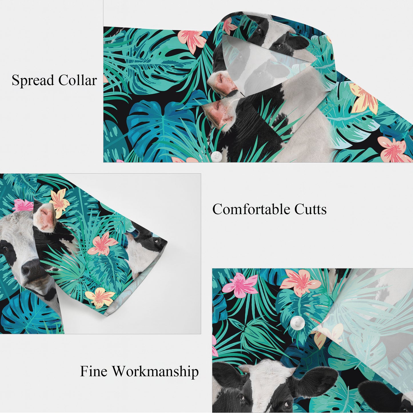 Tropical Cow & Palm Leaves Pattern Hawaiian Shirt Men Women Summer Beach Aloha